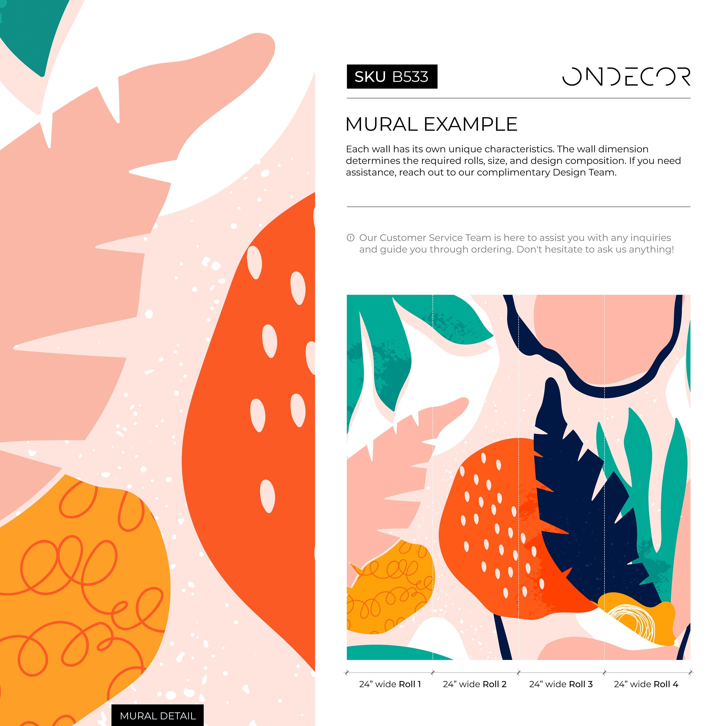 Abstract Wallpaper With Bold Botanical Shapes In Pink, Teal, And Orange - B533