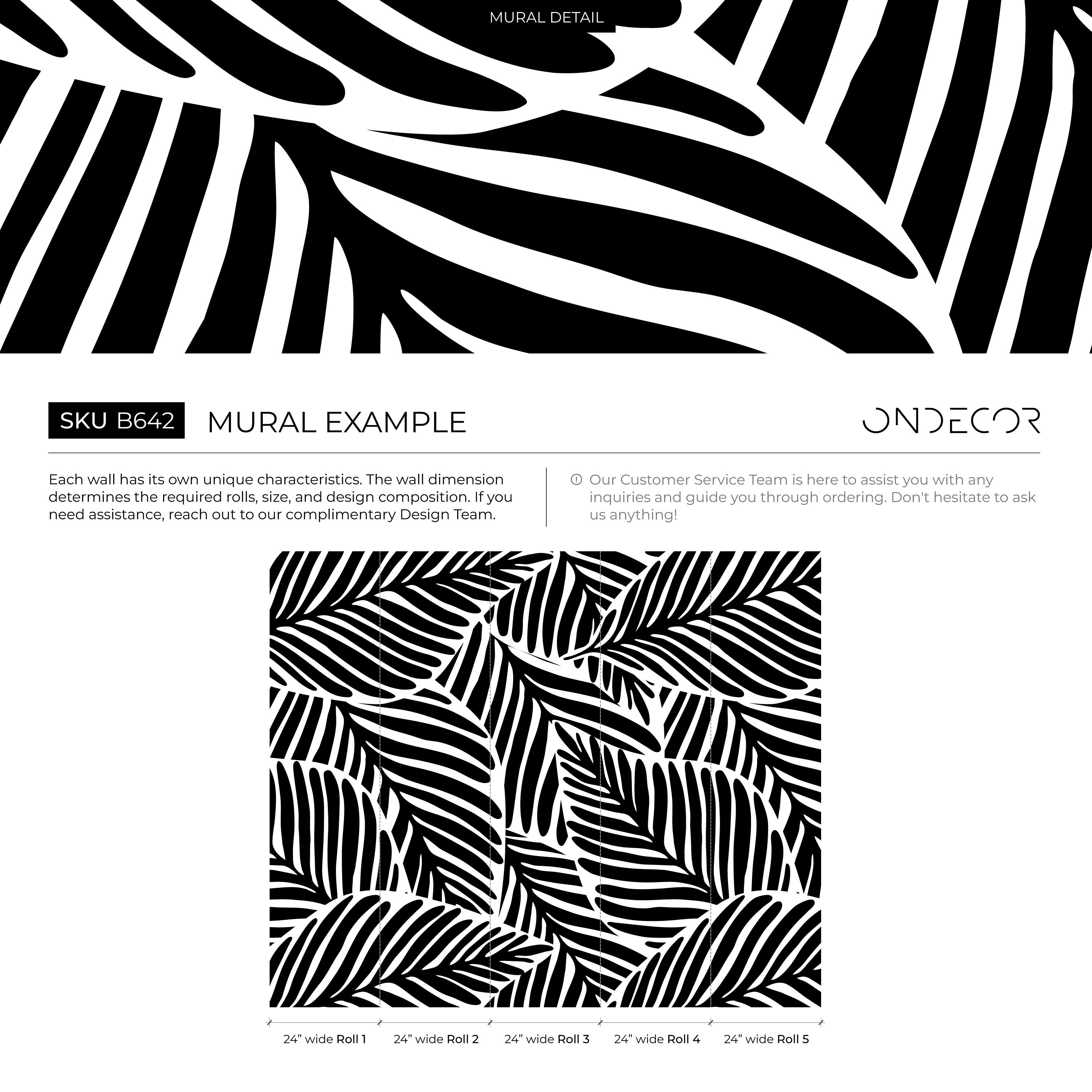 Botanical Wallpaper With Stylized Palm Leaves In Black And White - B642