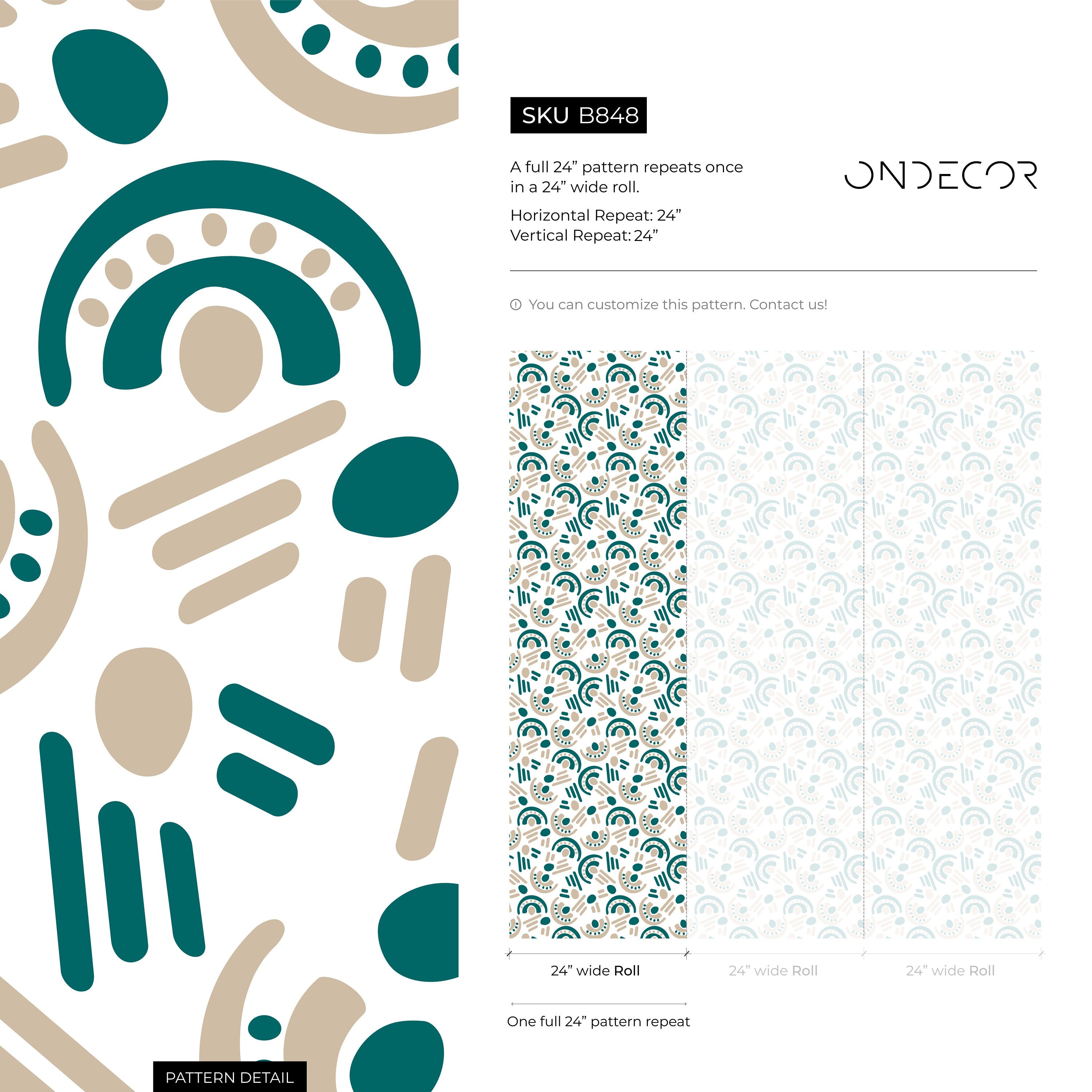 Abstract Wallpaper With Tribal Art Motifs In Teal And Beige - B848