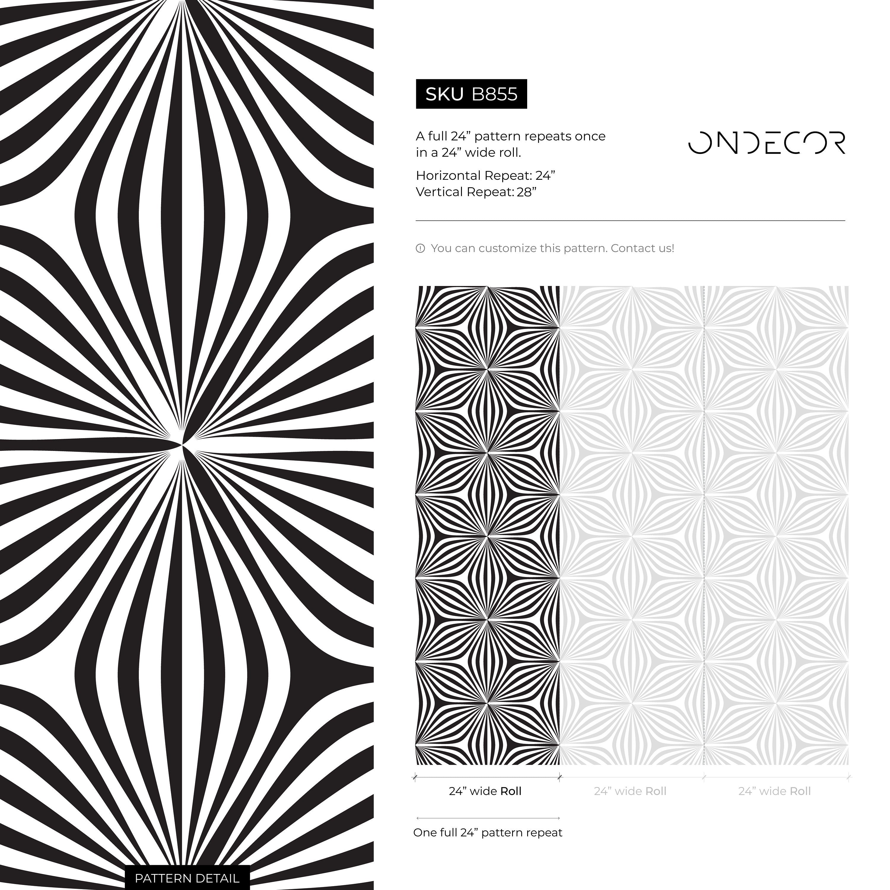 Geometric Wallpaper With An Optical Starburst Motif In Black And White - B855