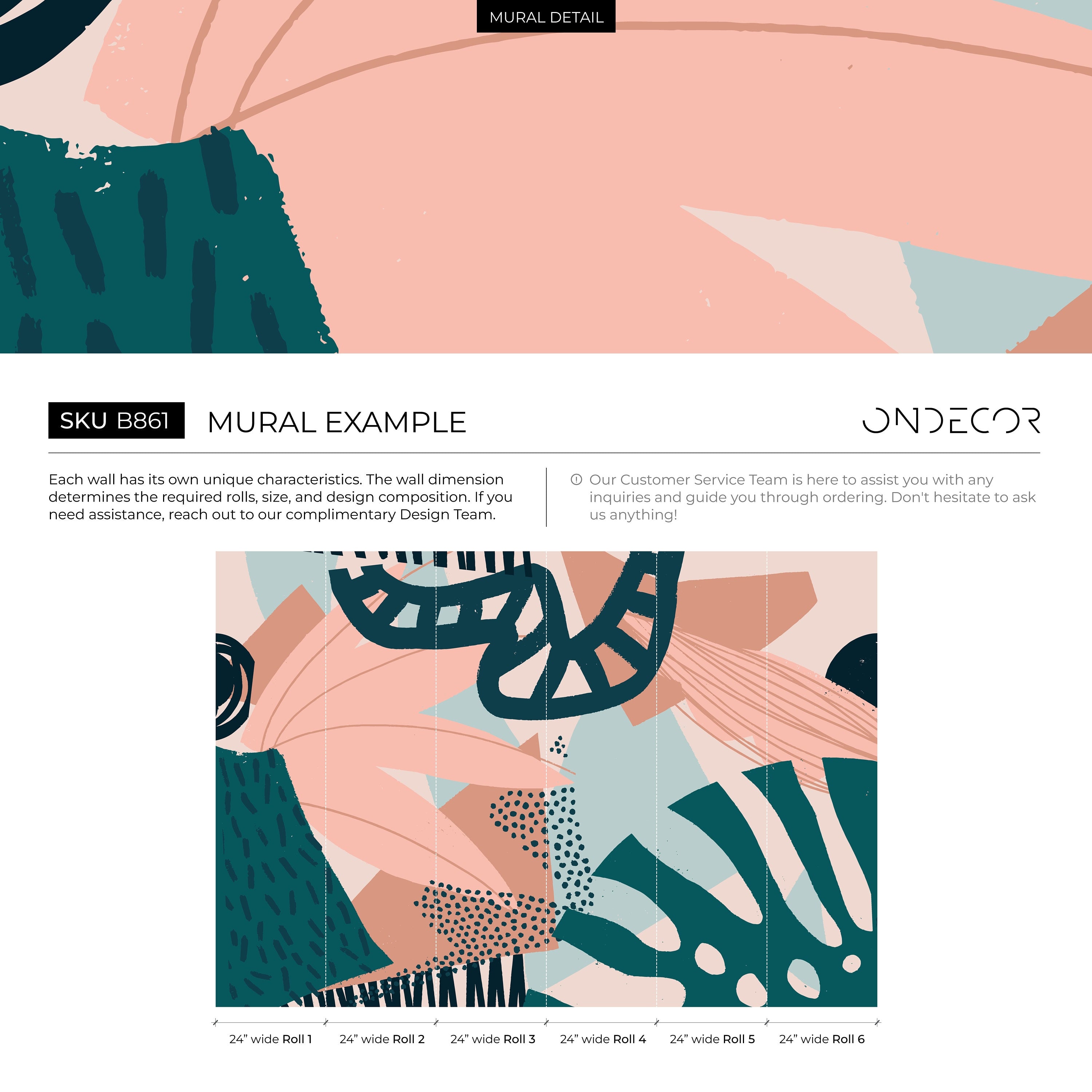 Abstract Wallpaper With Bold Shapes And Brushstrokes In Pink, Teal, And Sage - B861