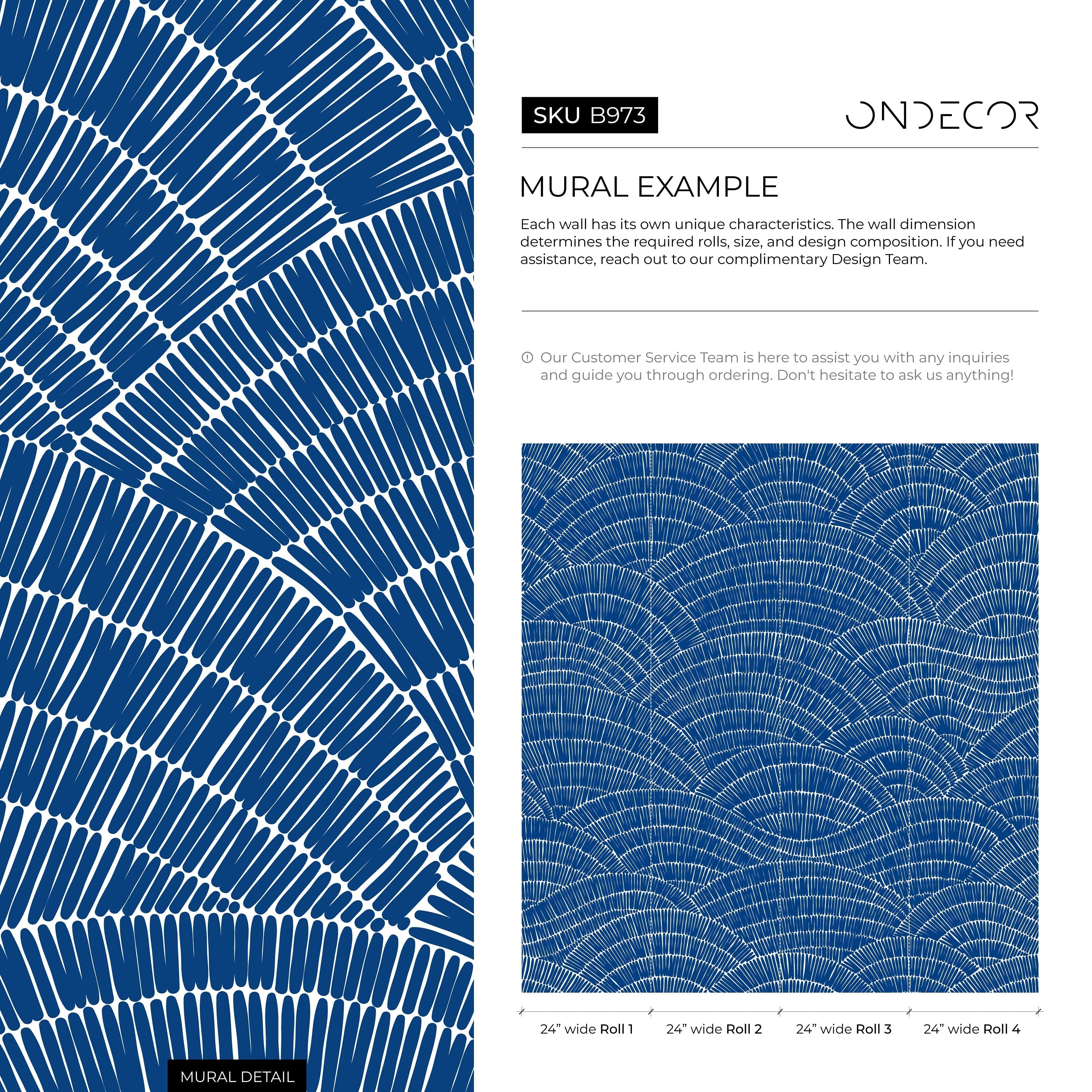 Geometric Wallpaper With An Overlapping Fan Motif In Blue And White - B973