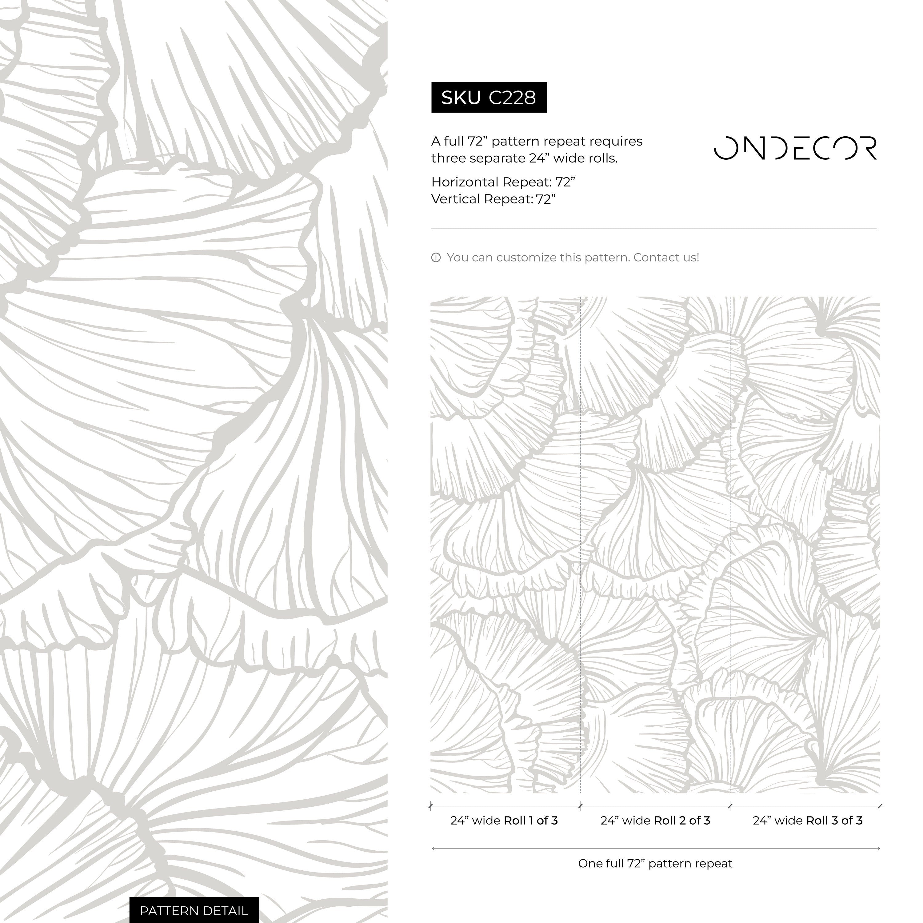 Floral Wallpaper With Overlapping Line Art Petals In Light Gray - C228