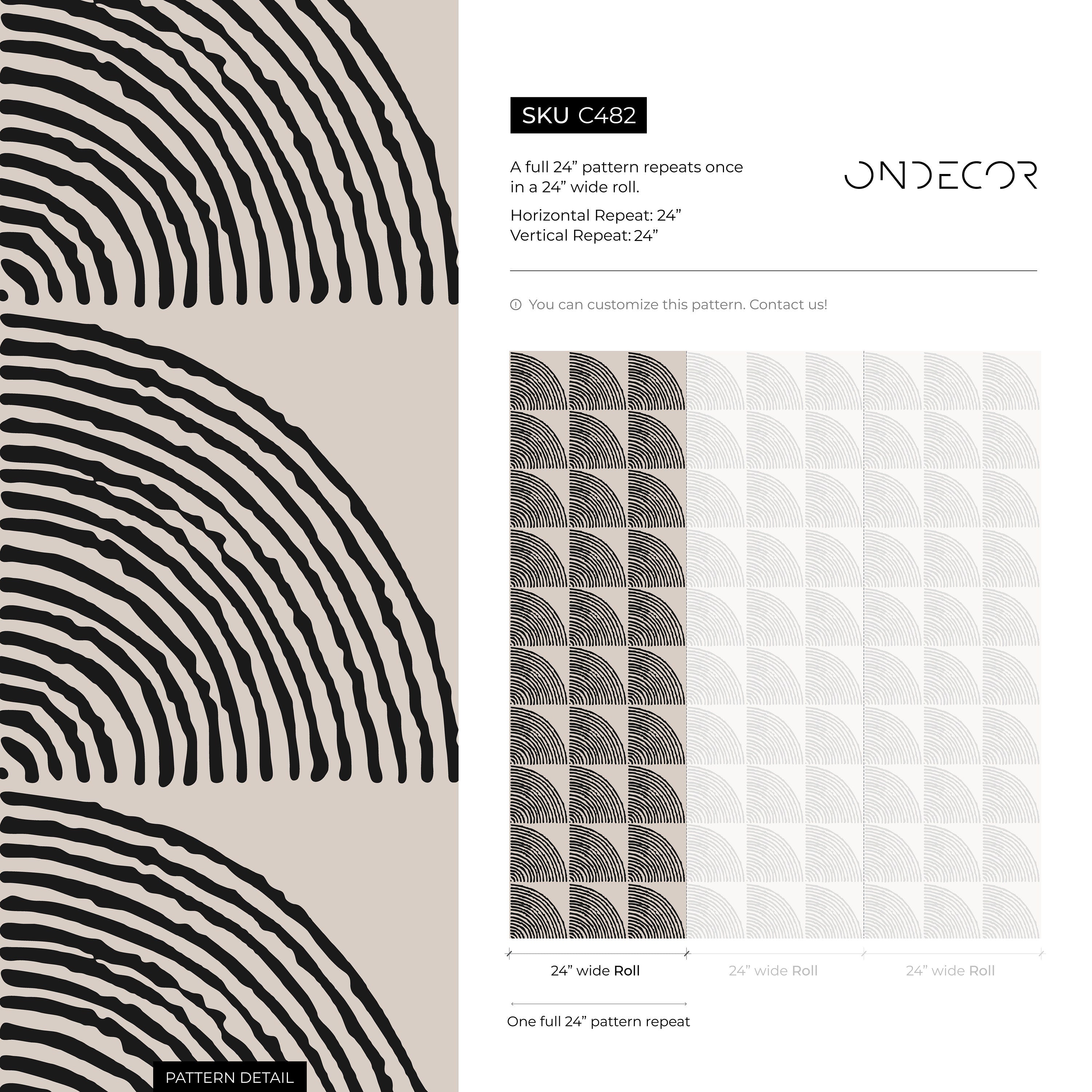 Boho Wallpaper With A Geometric Arc Motif In Black And Beige - C482