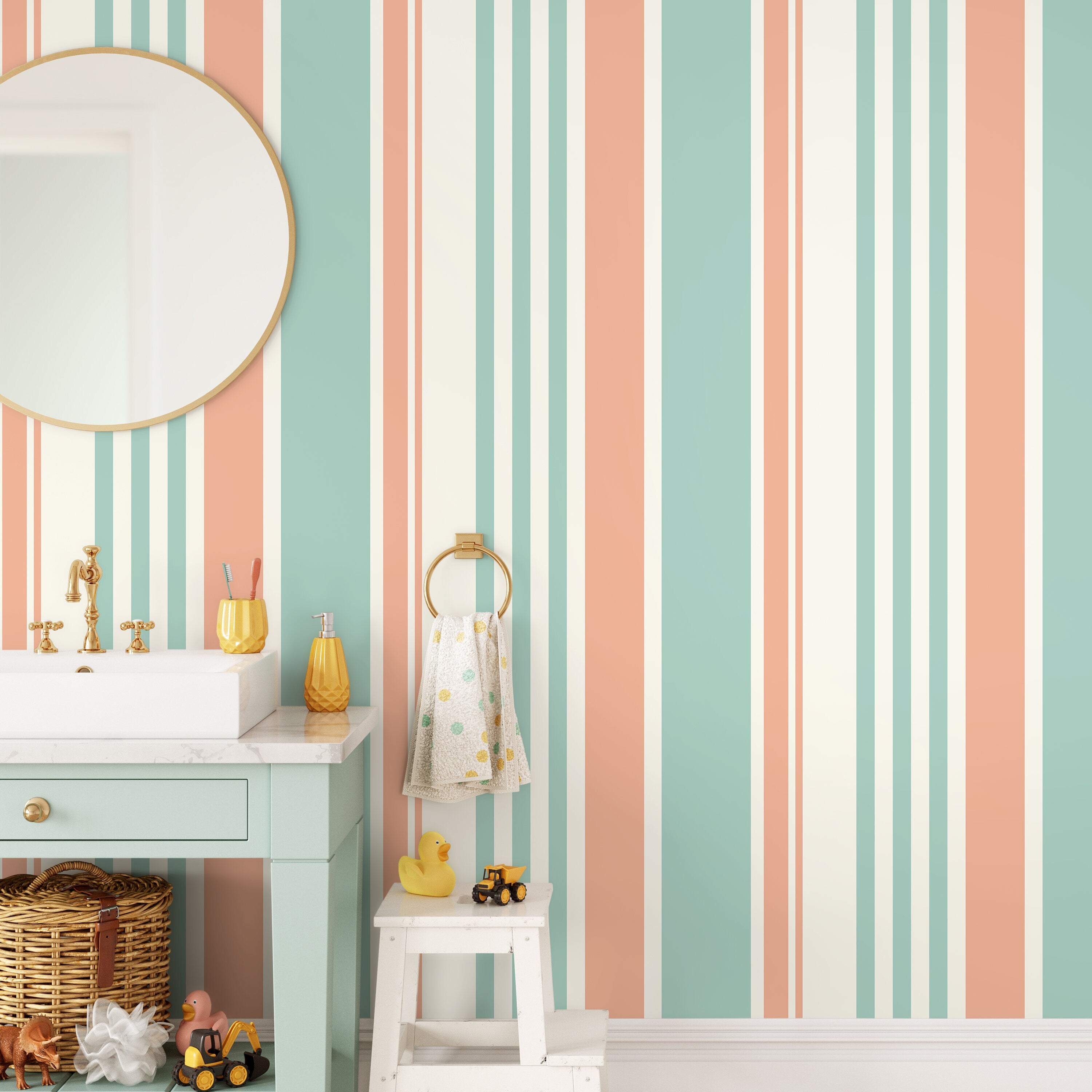 Striped Wallpaper With A Minimalist Design In Pink And Light Blue - D806