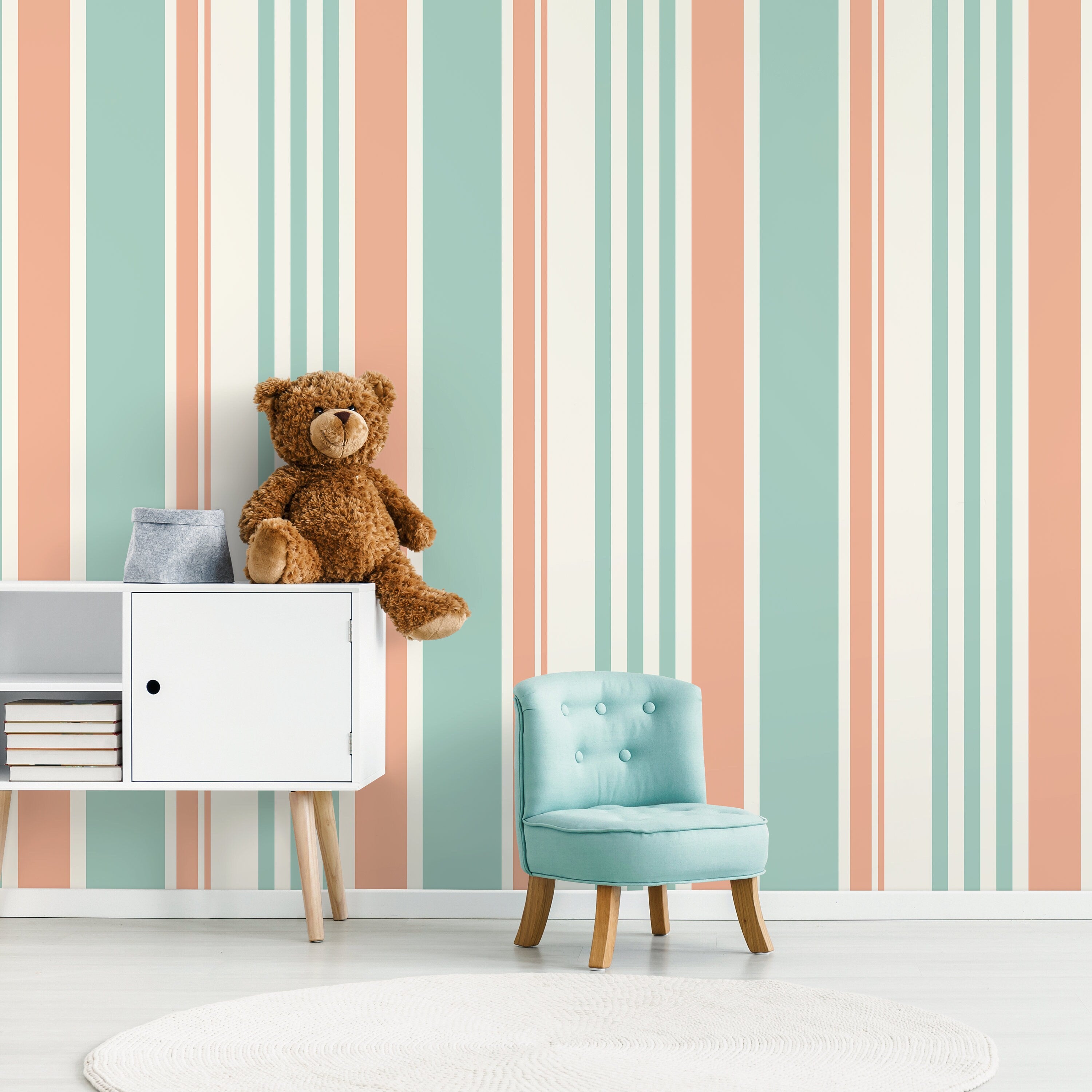 Striped Wallpaper With A Minimalist Design In Pink And Light Blue - D806