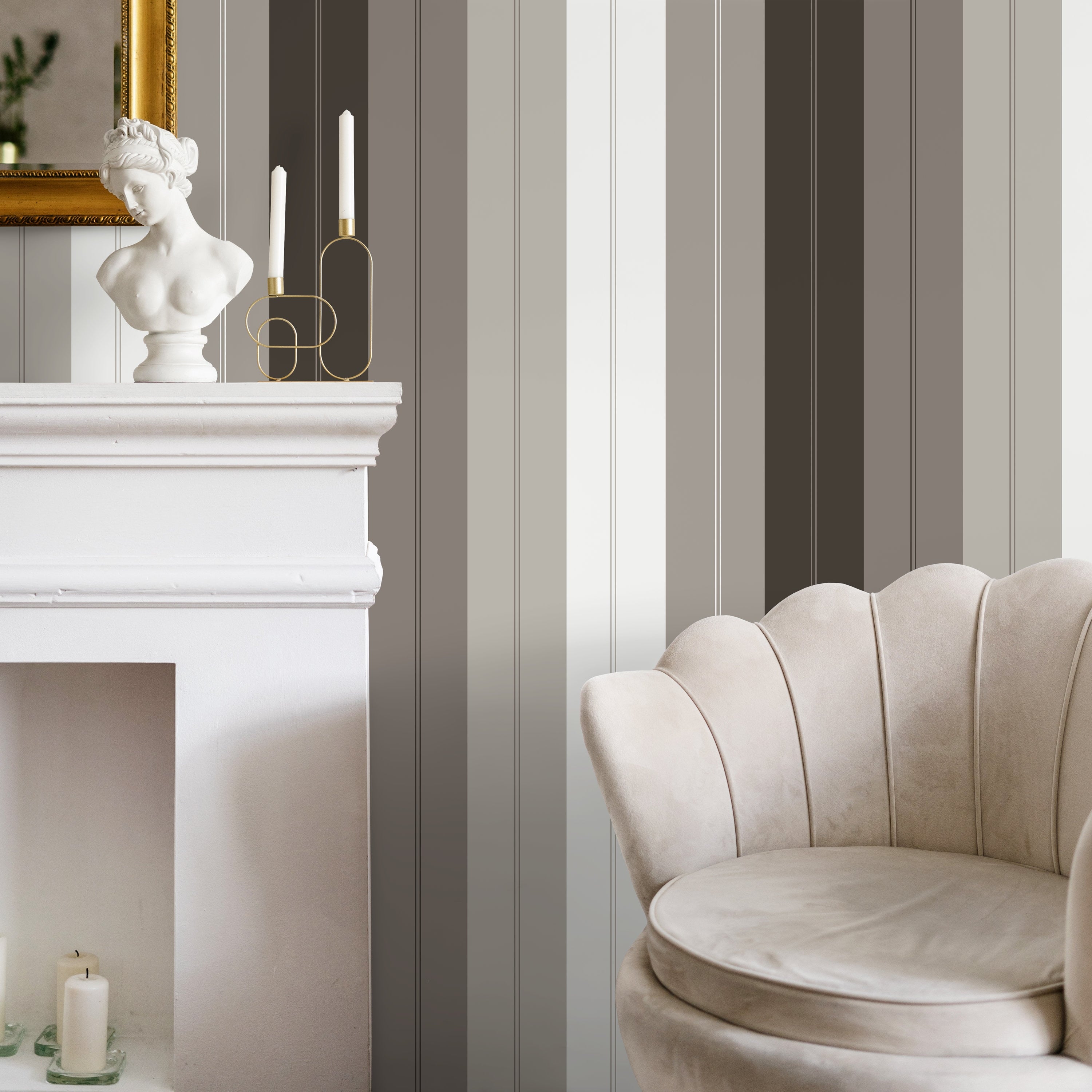 Striped Wallpaper With A Modern Vertical Motif In Brown, Taupe, And Beige - D807