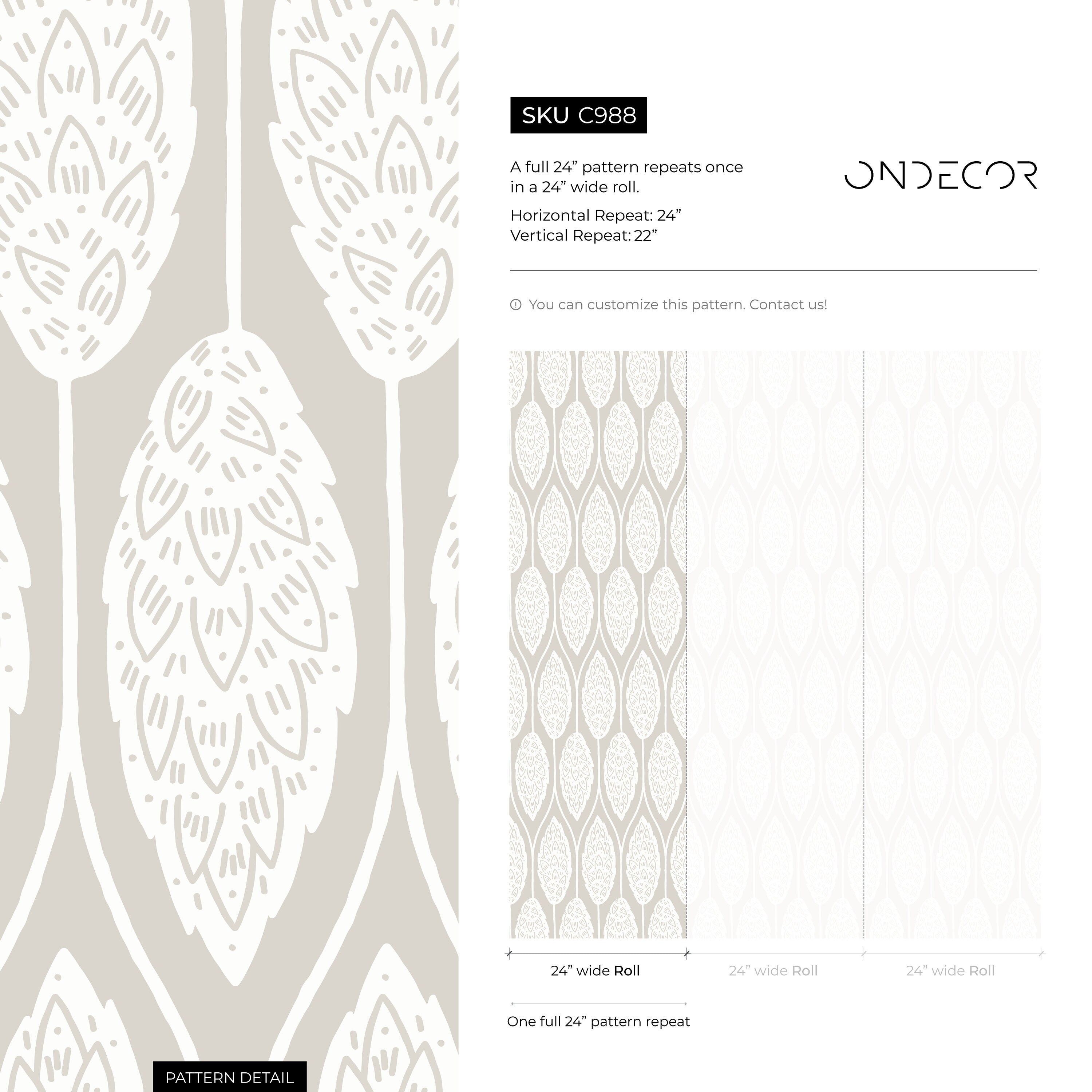 Boho Wallpaper With A Neutral Leaf Damask In Beige And White - C988