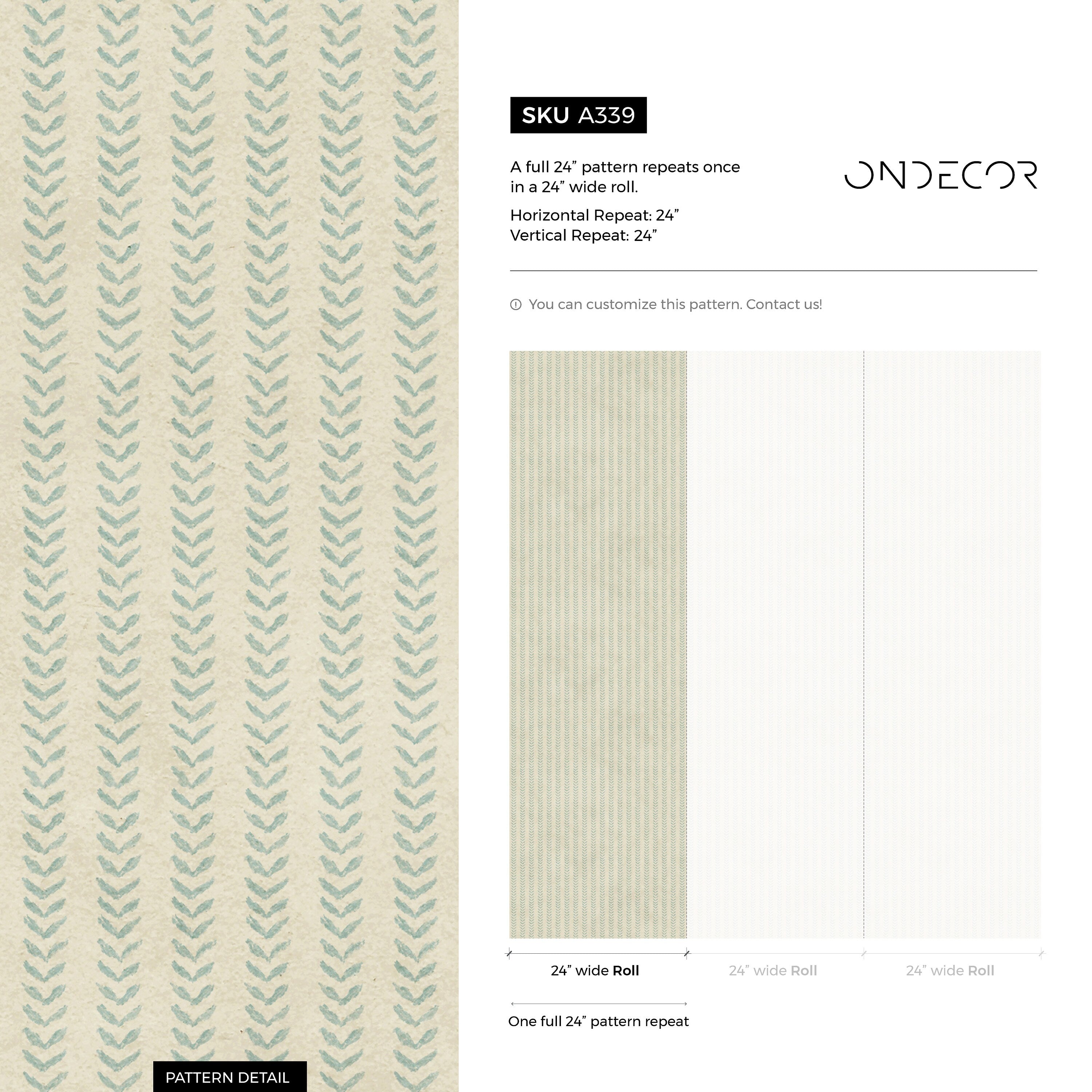 Geometric Wallpaper With A Hand-painted Chevron Stripe Motif In Teal And Beige - A339