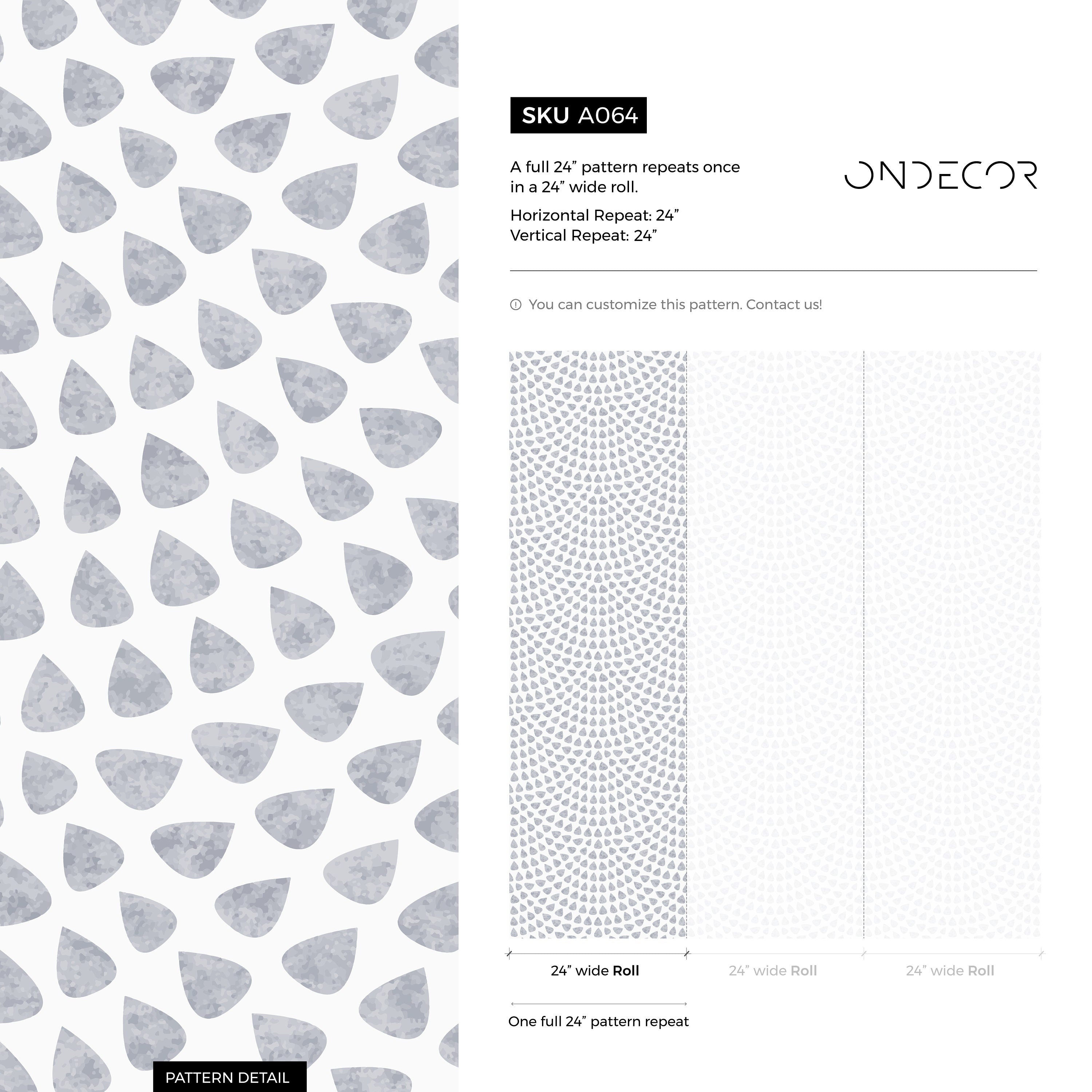 Abstract Wallpaper With A Scalloped Teardrop Motif In Gray - A064