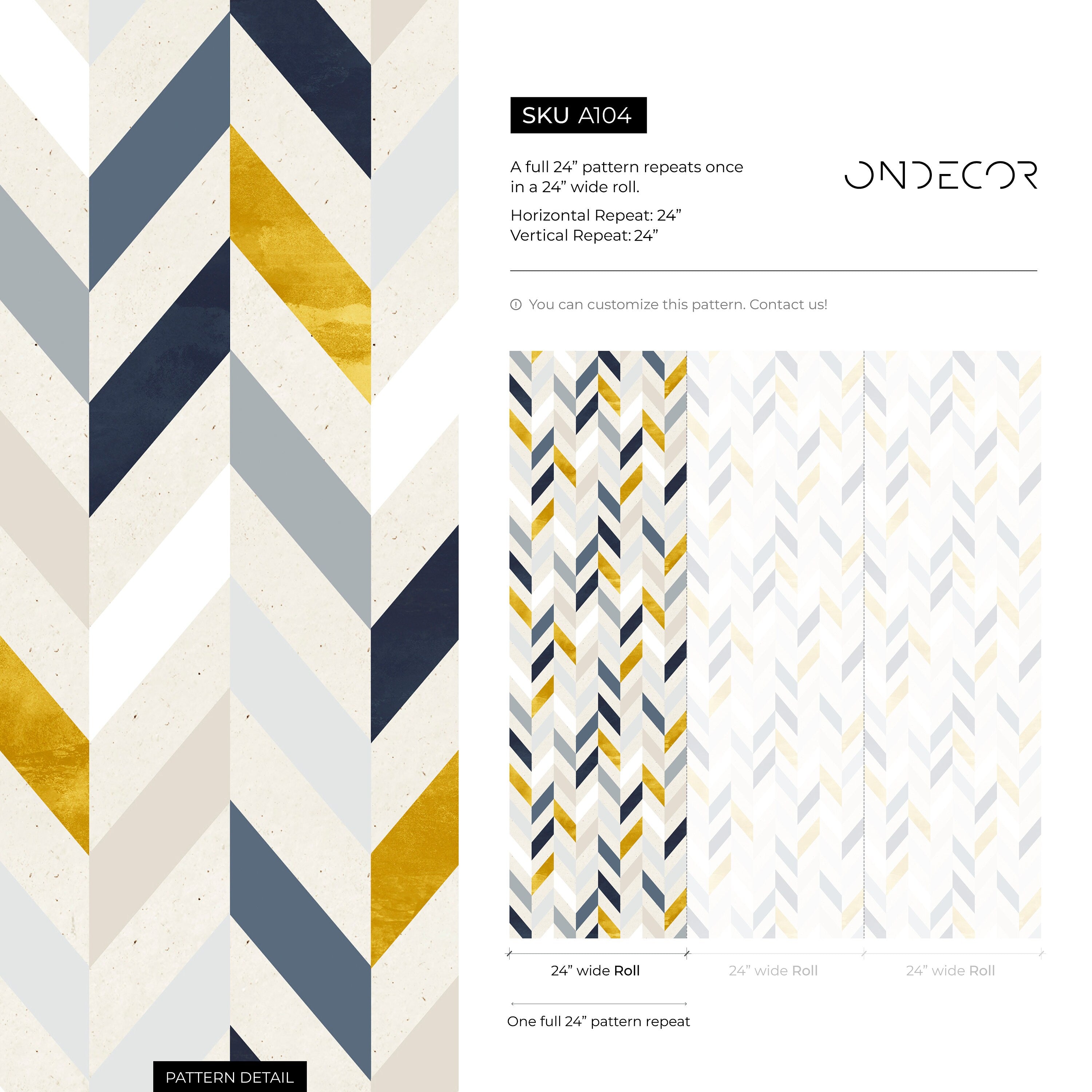 Geometric Wallpaper With A Modern Chevron Motif In Yellow, Blue, And Gray - A104