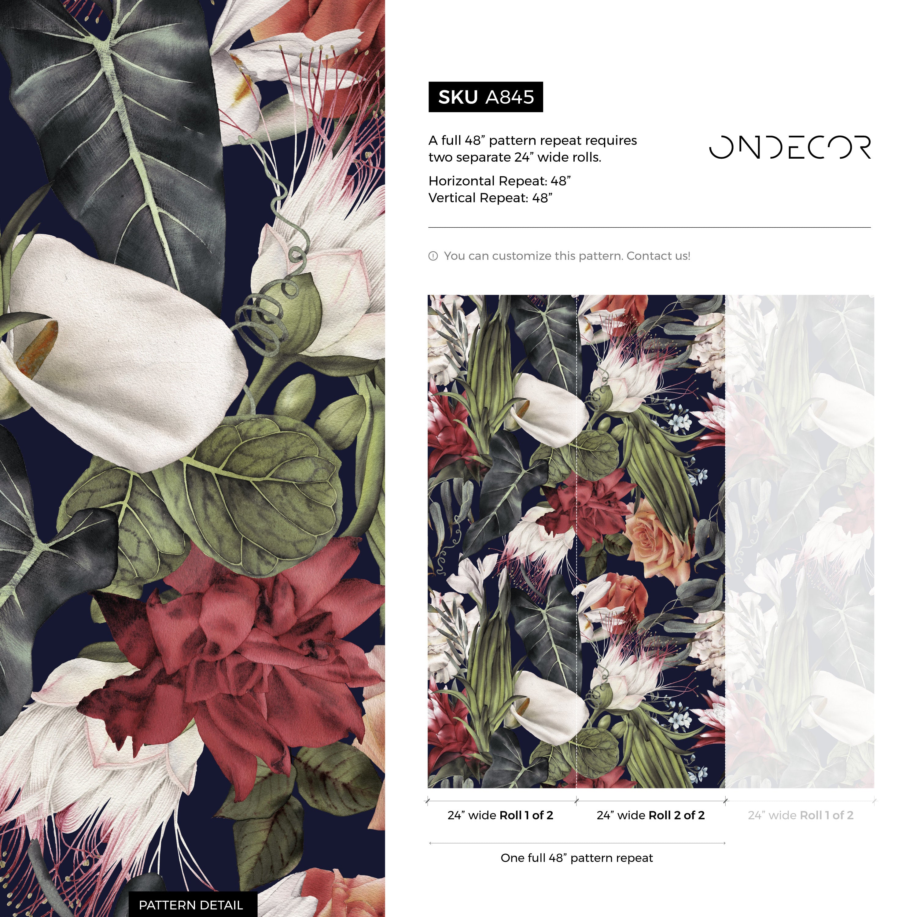 Dark Floral Wallpaper With Moody Roses In Red, Green, And Peach - A845