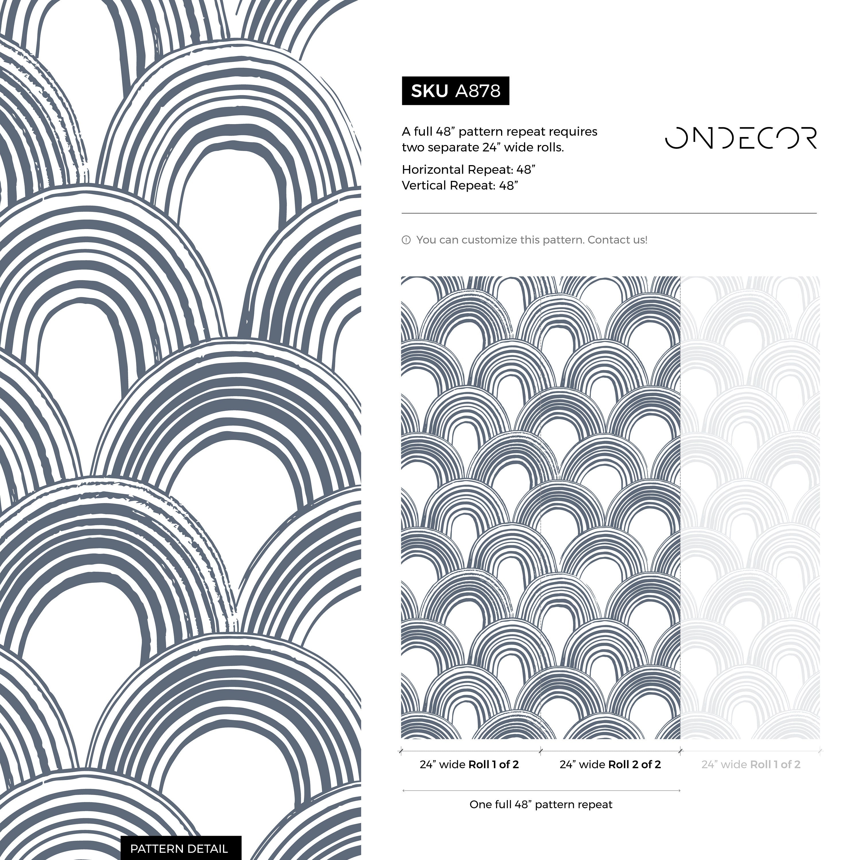 Geometric Wallpaper With A Hand-drawn Arch Pattern In Blue - A878