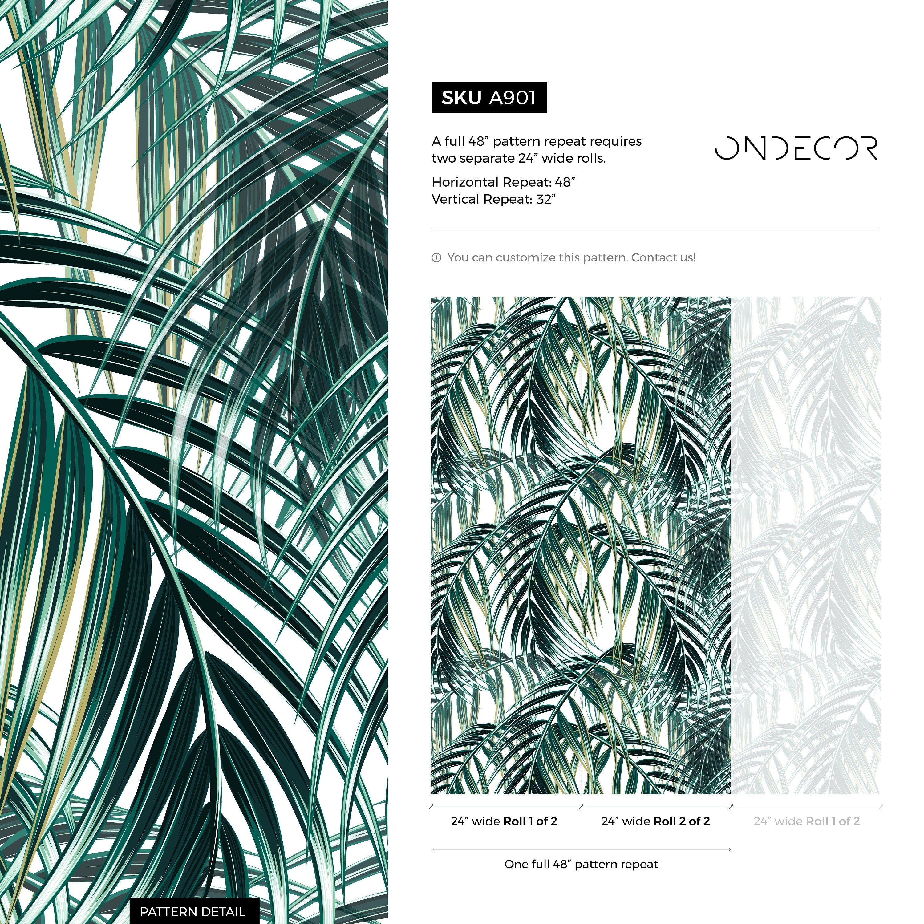 Botanical Wallpaper With Layered Palm Leaves In Green And Cream - A901