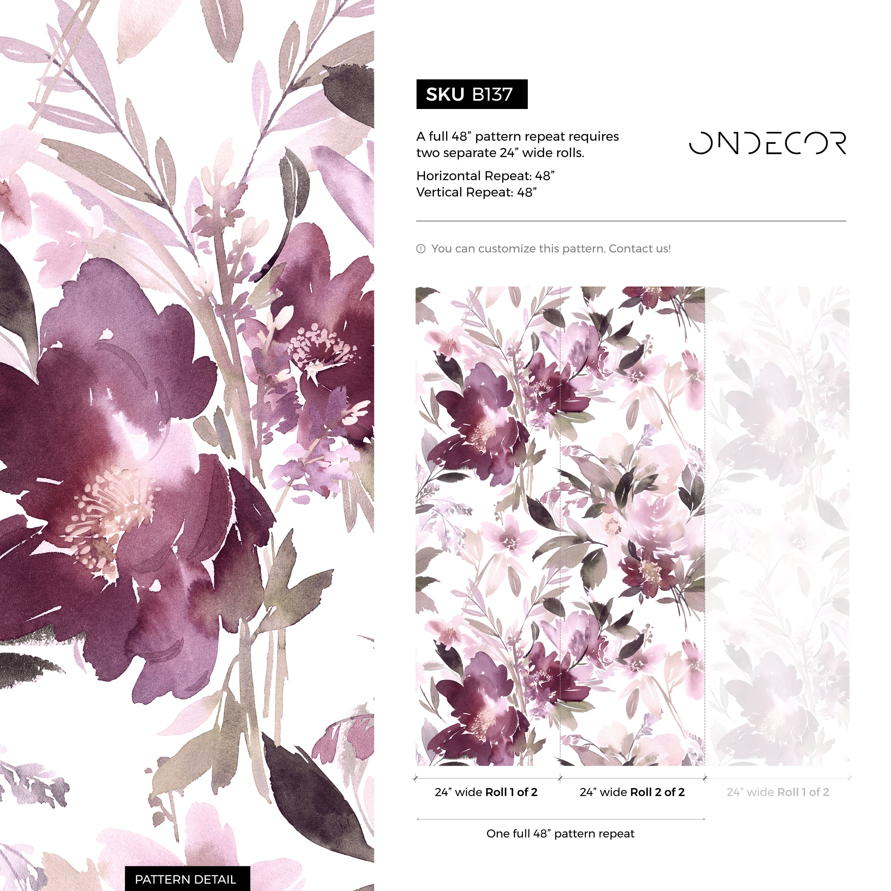 Watercolor Wallpaper With Abstract Blooms In Mauve, Purple, And Brown - B137