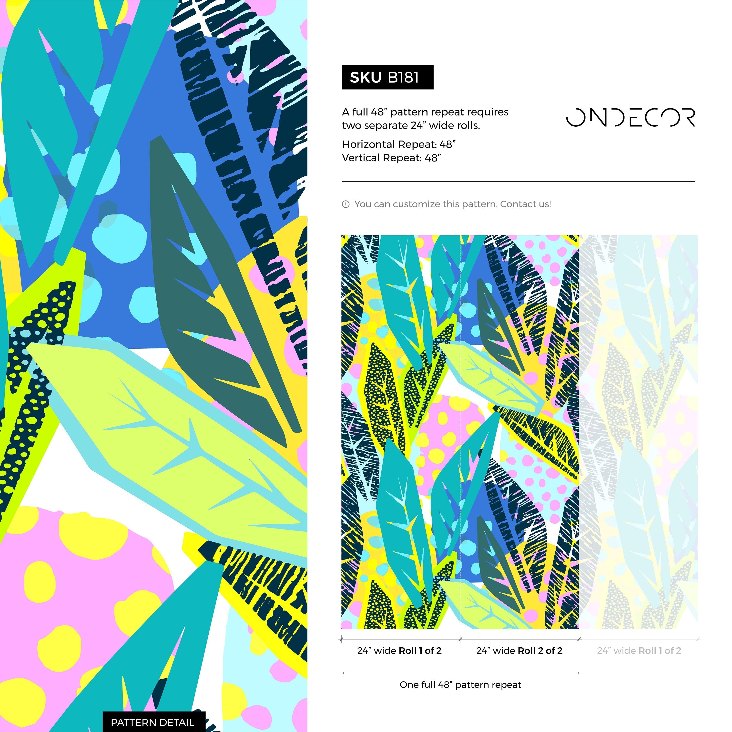 Abstract Botanical Wallpaper With A Colorful Leaf Collage In Yellow, Blue, And Pink - B181