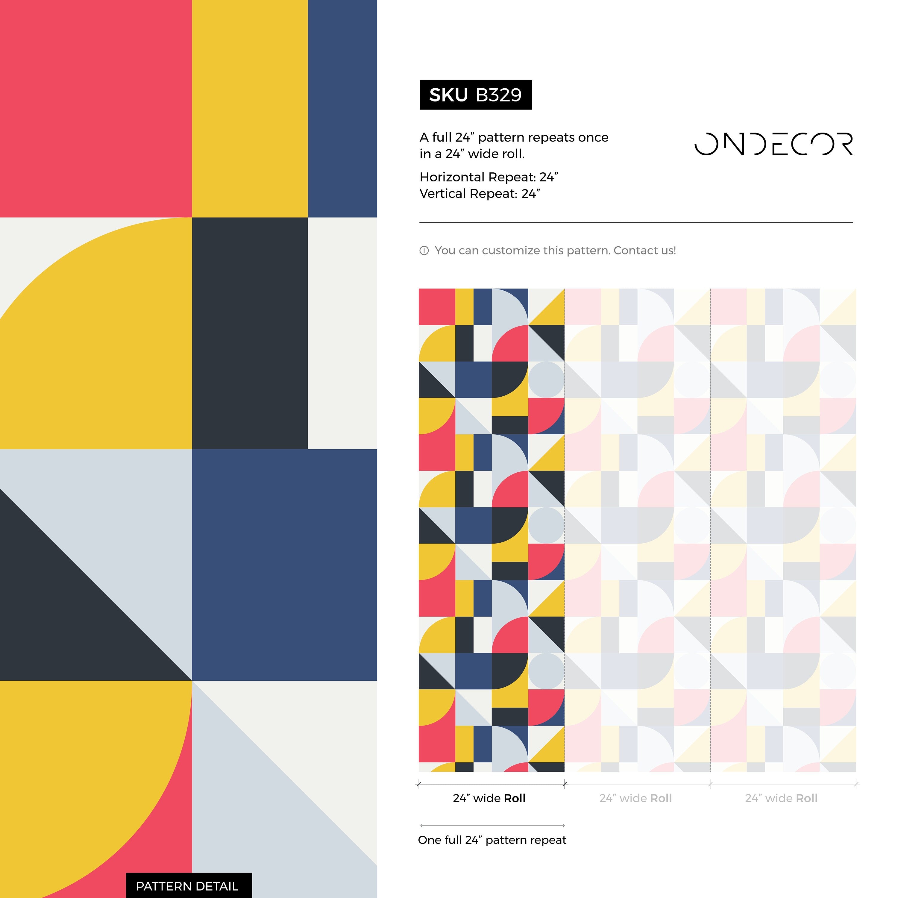 Geometric Wallpaper With A Modern Block Pattern In Pink, Yellow, And Blue - B329