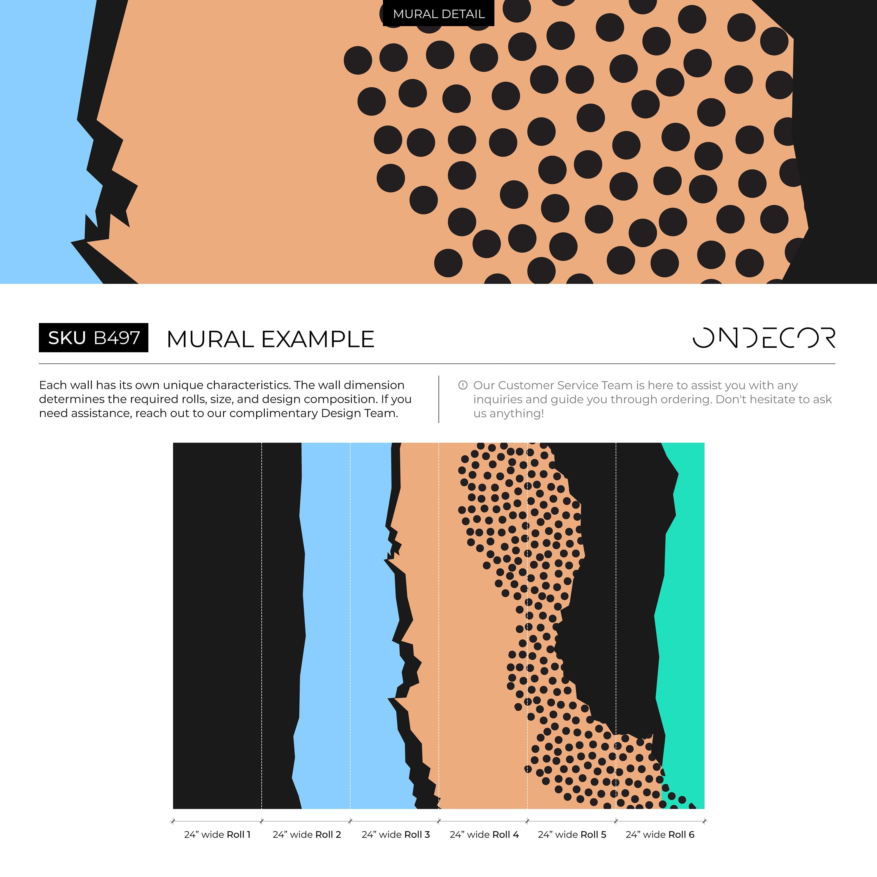 Abstract Wallpaper With Polka Dots And Jagged Shapes In Black, Blue, And Tan - B497