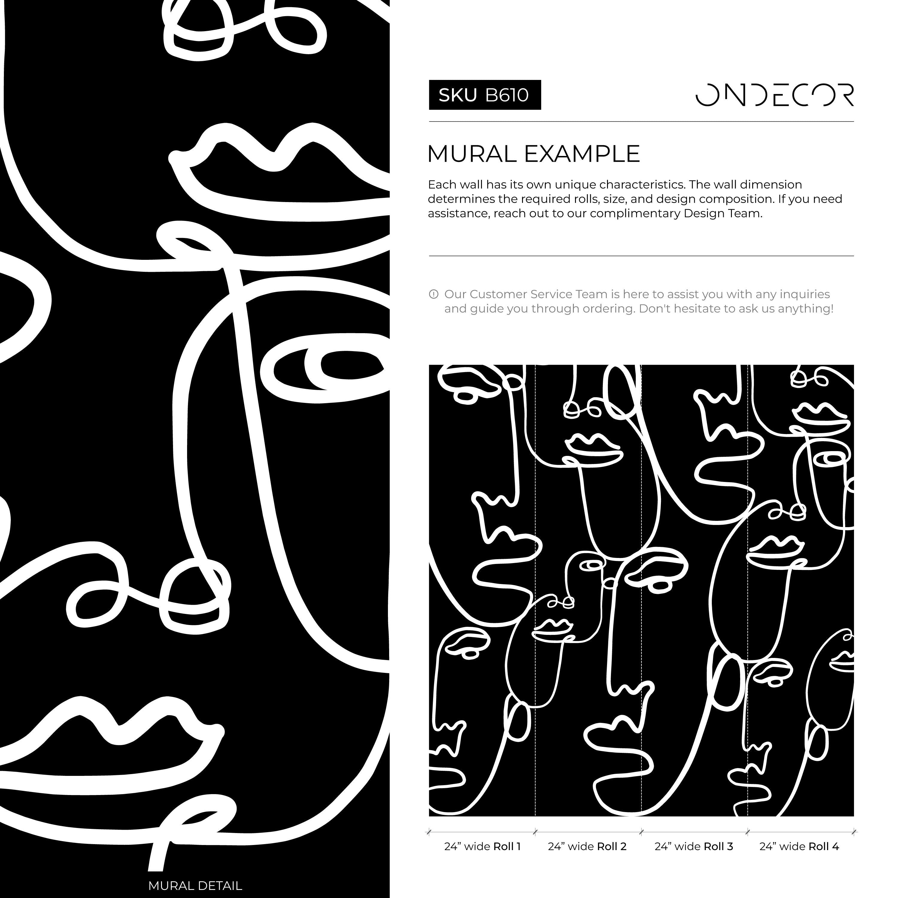 Line Art Wallpaper Featuring Abstract Faces In Black And White - B610