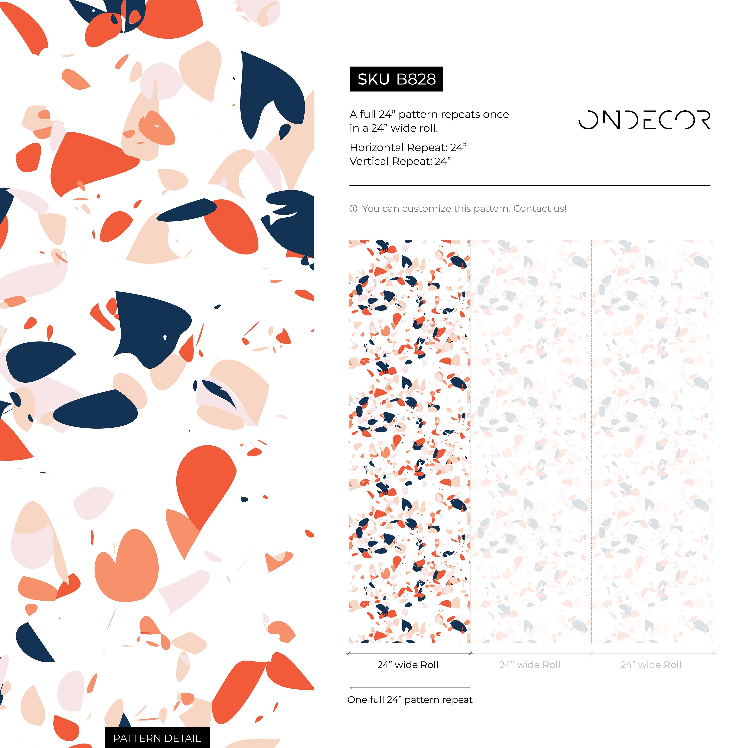 Terrazzo Wallpaper With Abstract Chips In Orange, Blue, And Pink - B828