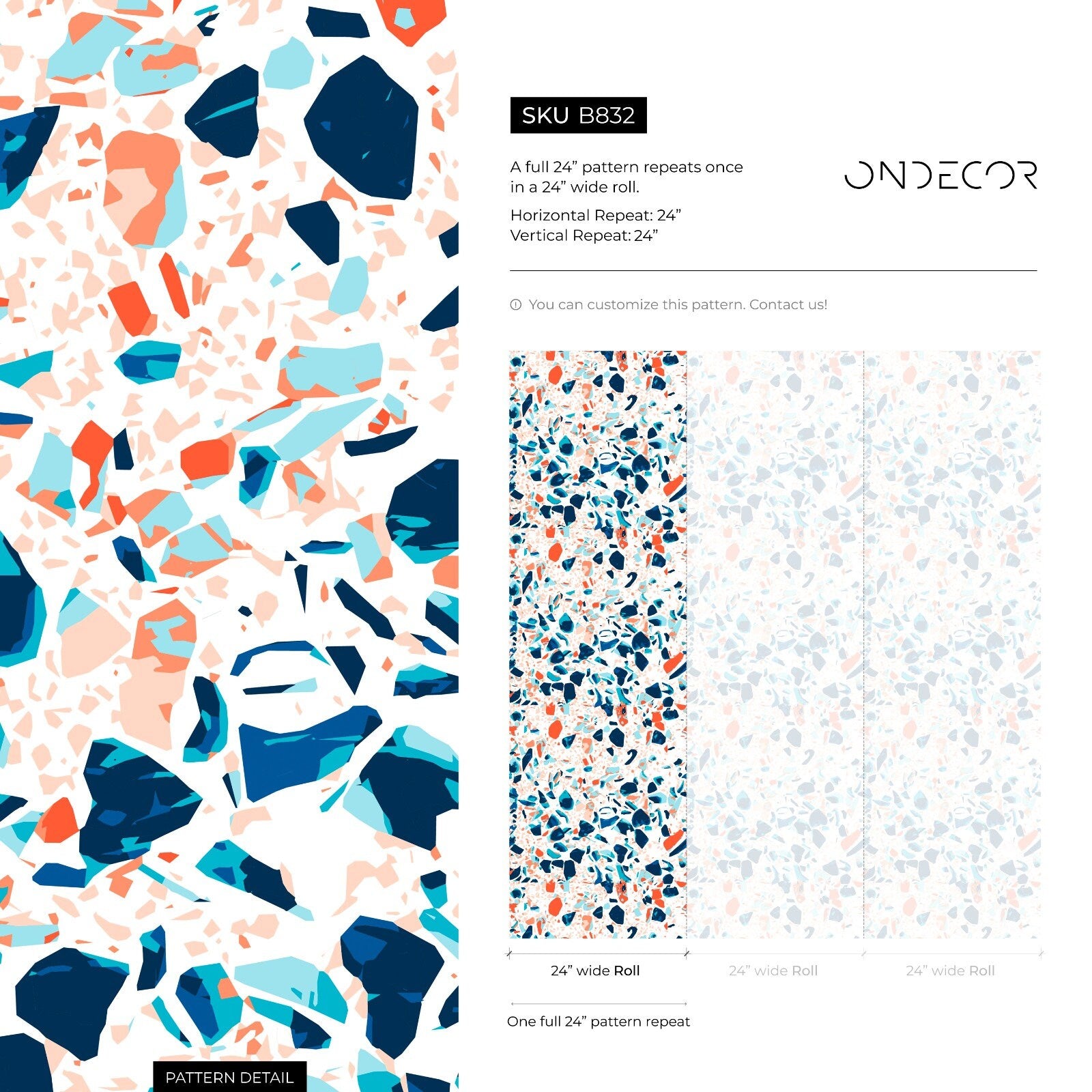 Terrazzo Wallpaper With Colorful Fragments In Blue And Orange - B832