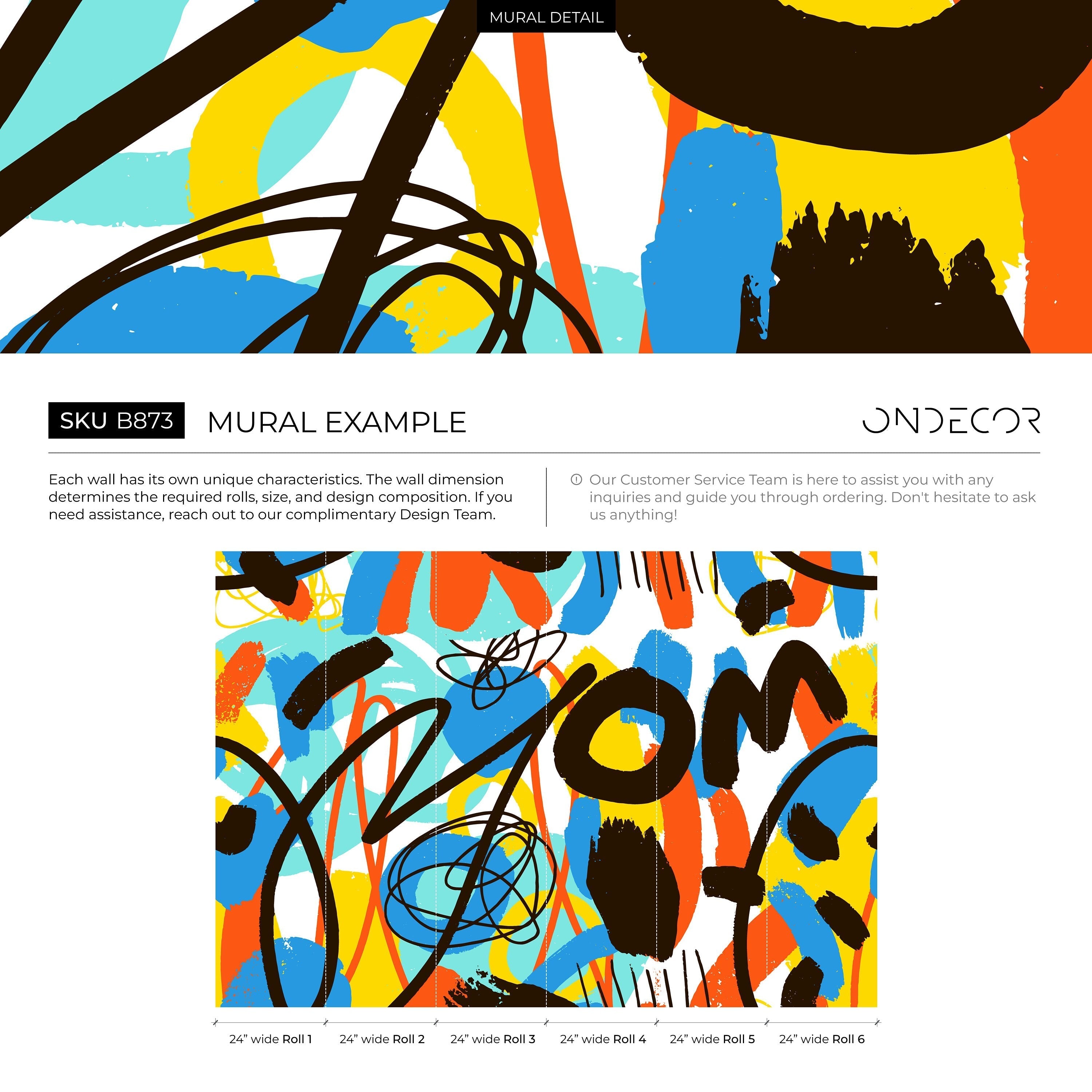 Abstract Wallpaper With A Graffiti Scribble Motif In Blue, Yellow, And Orange - B873