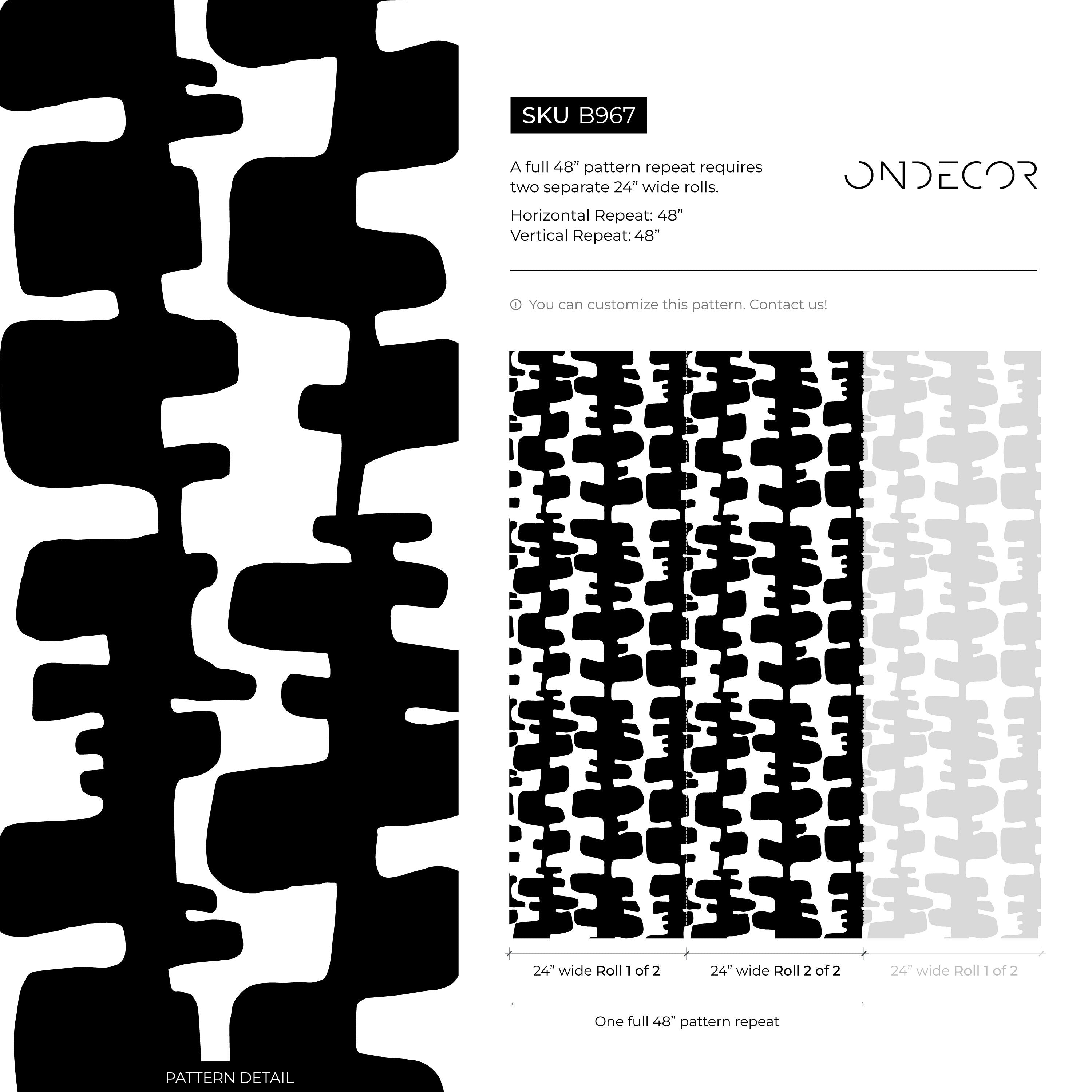 Abstract Wallpaper With Interlocking Organic Shapes In Black And White - B967