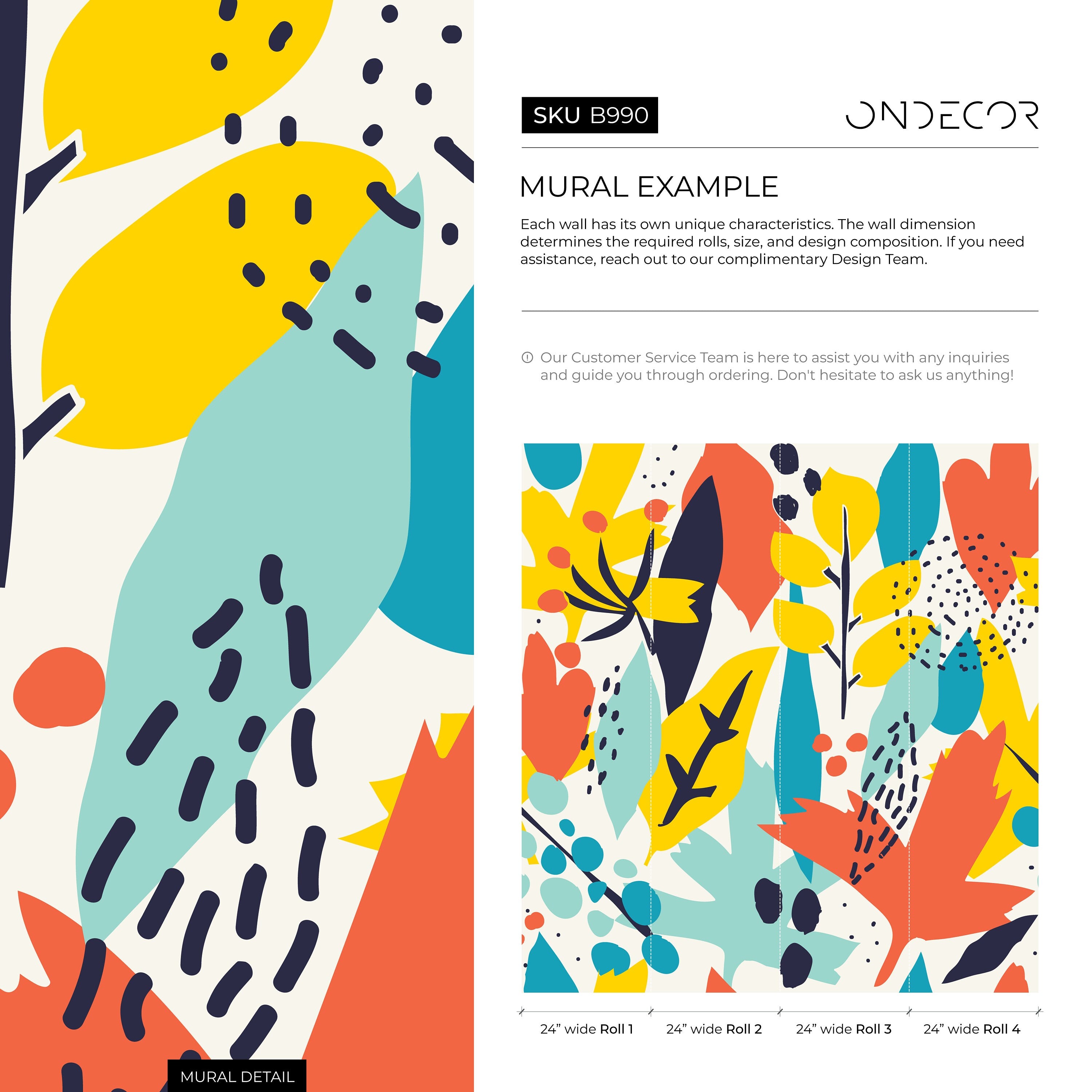 Abstract Wallpaper With A Bold Collage Motif In Yellow, Teal, And Orange - B990