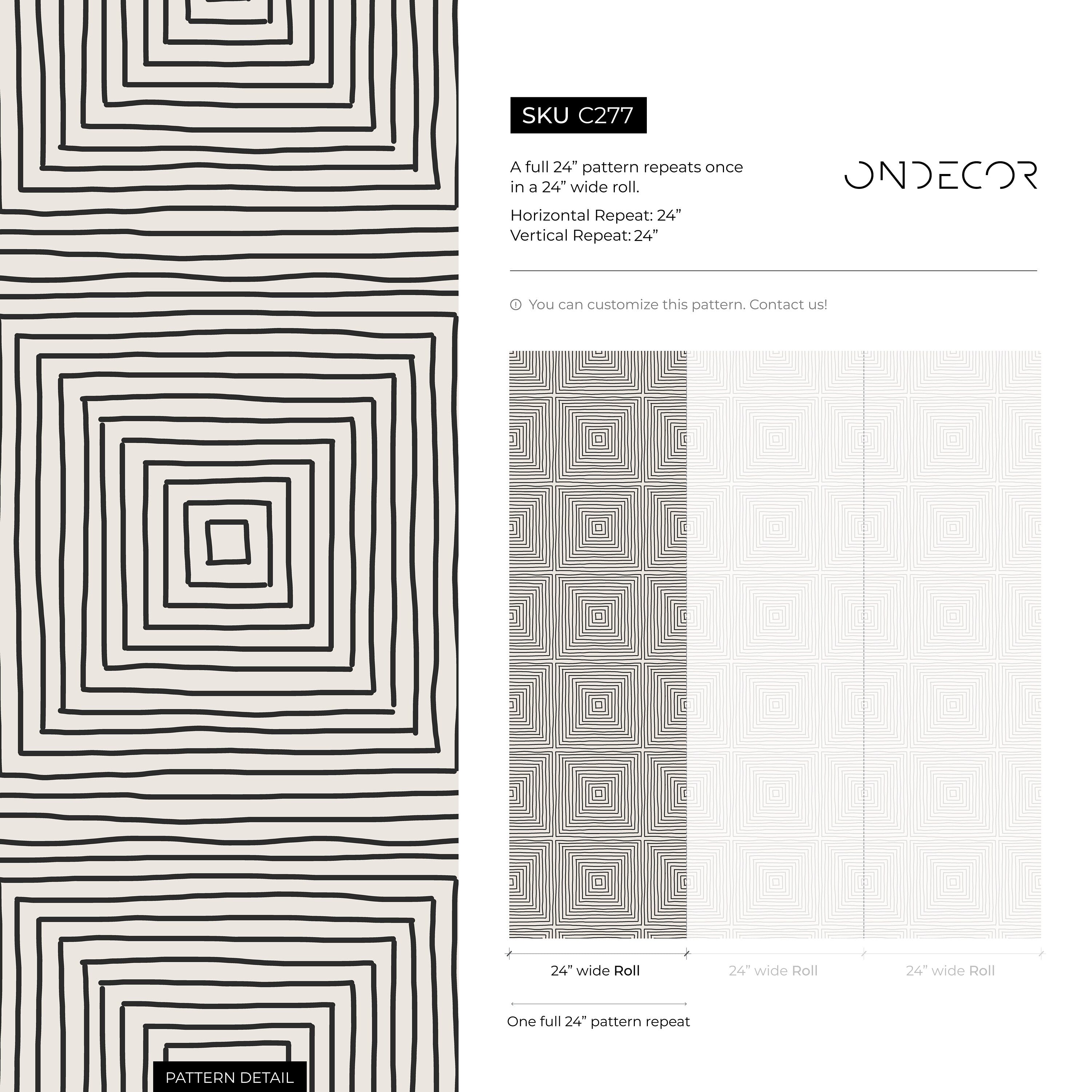 Geometric Wallpaper With Hand-drawn Squares In Black And Off-white - C277