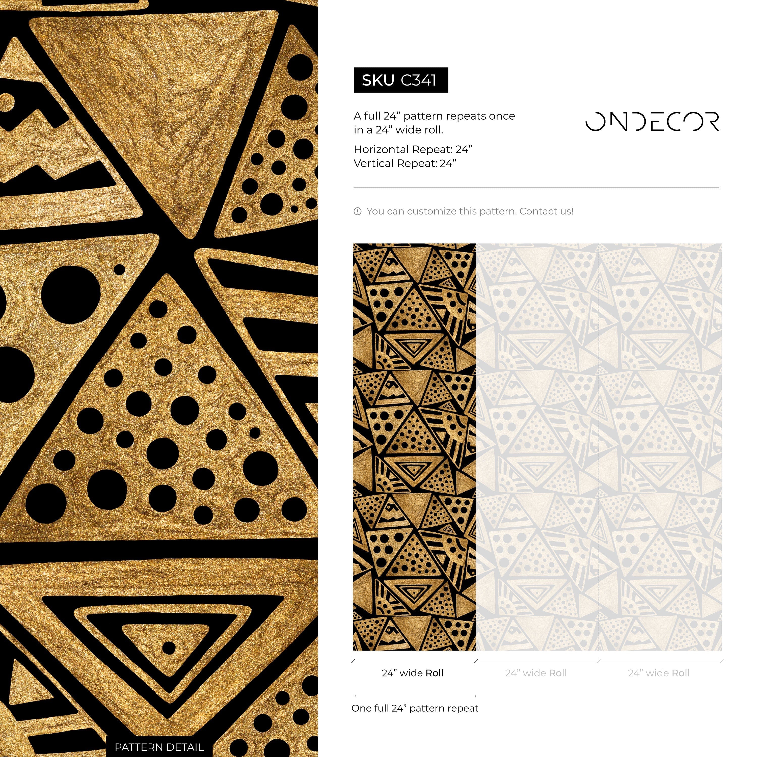 Tribal Wallpaper With A Sketched Triangle Motif In Gold And Black - C341