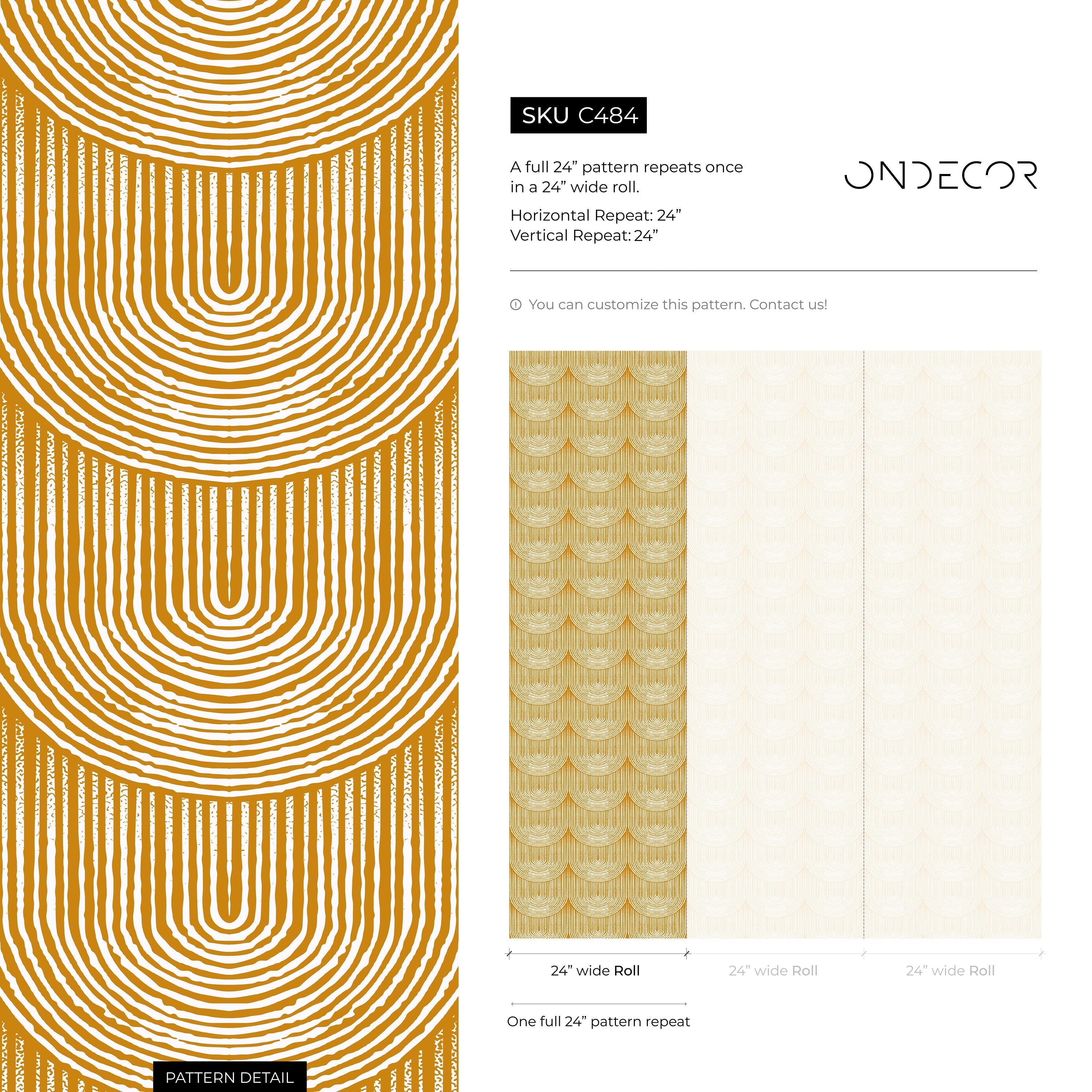 Art Deco Wallpaper With A Scalloped Arch Motif In Yellow And White - C484