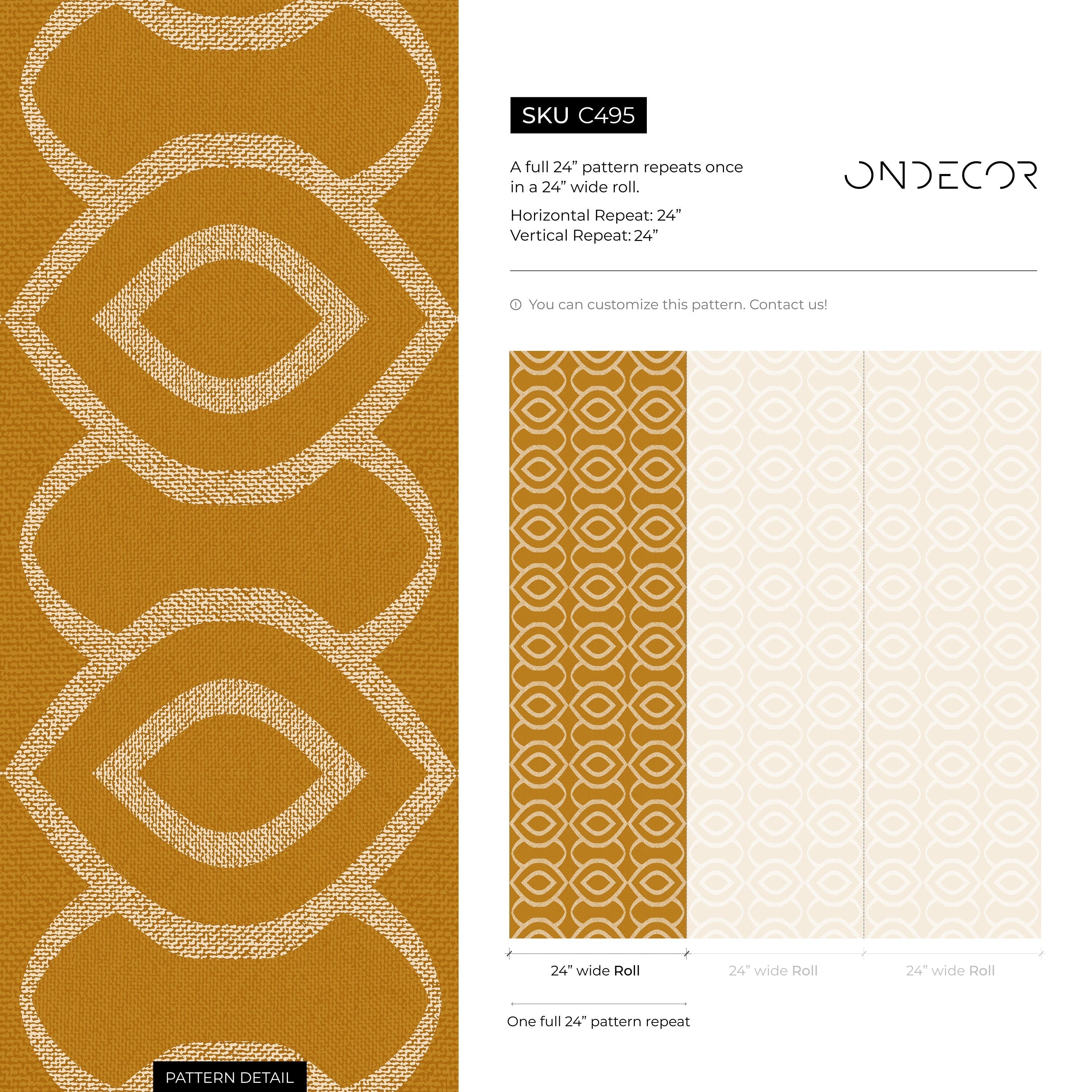 Retro Wallpaper With A Geometric Chain Link Motif In Mustard Yellow And Beige - C495