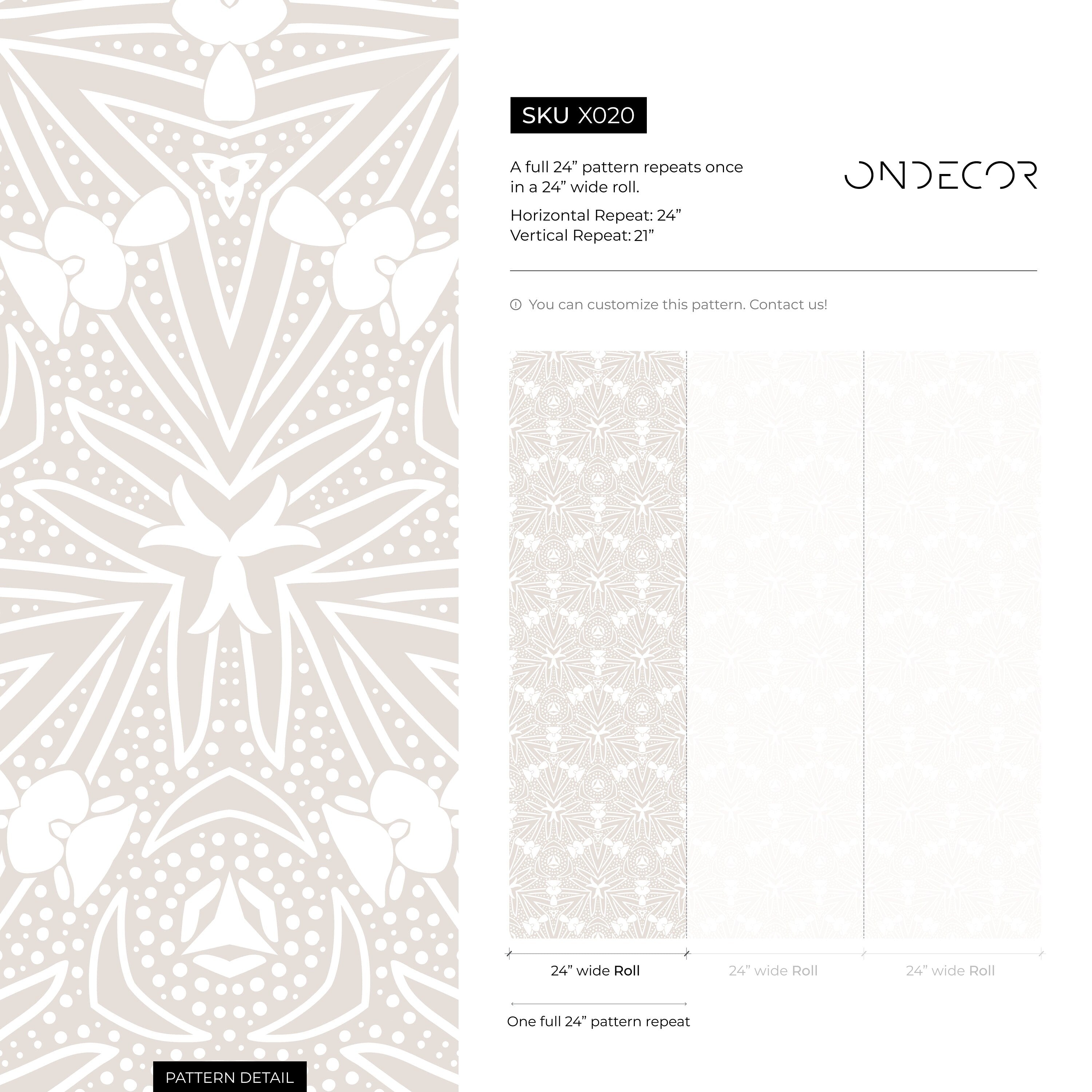 Geometric Wallpaper With A Symmetrical Motif In Beige And White - X020