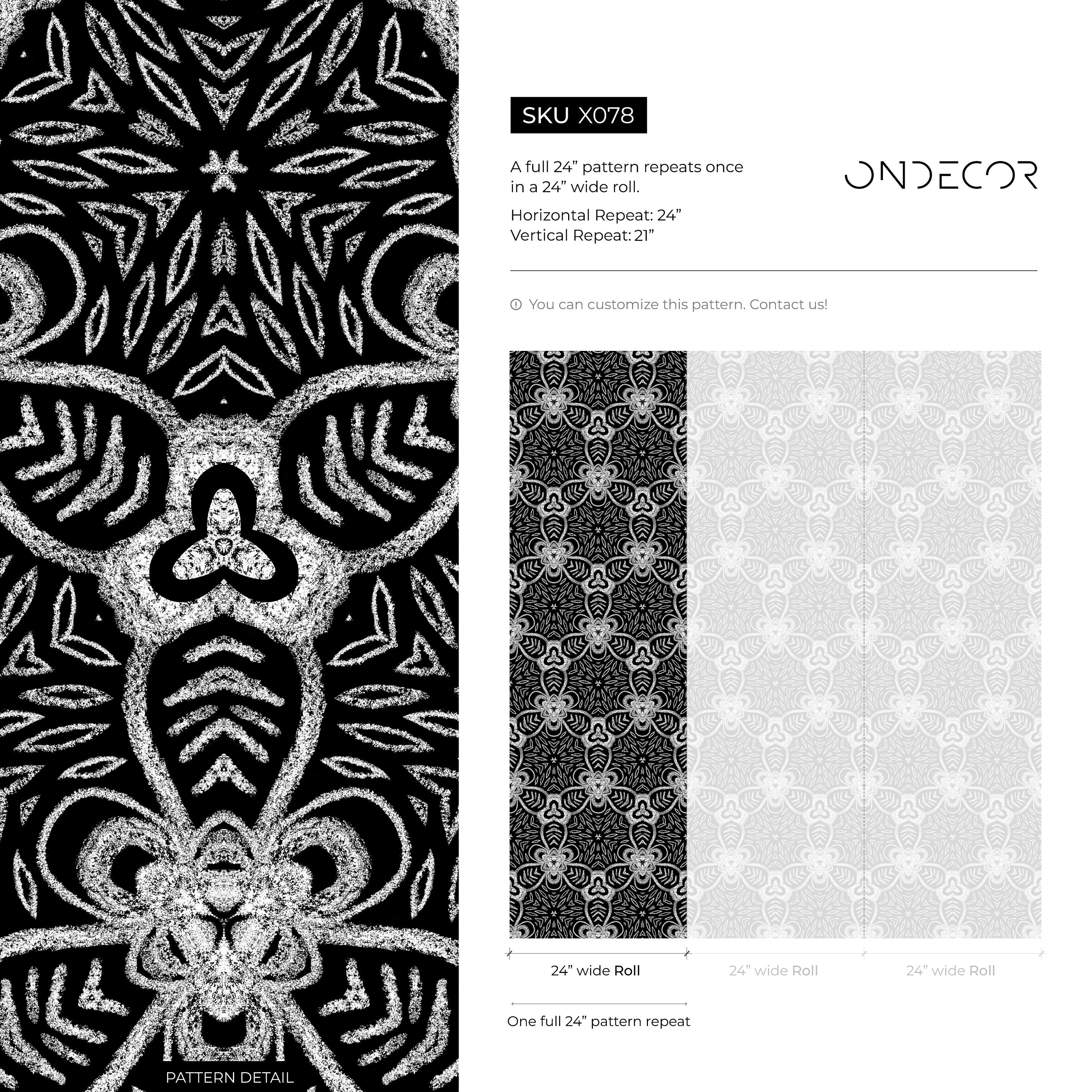 Geometric Wallpaper With An Intricate Medallion Motif In Black And White - X078