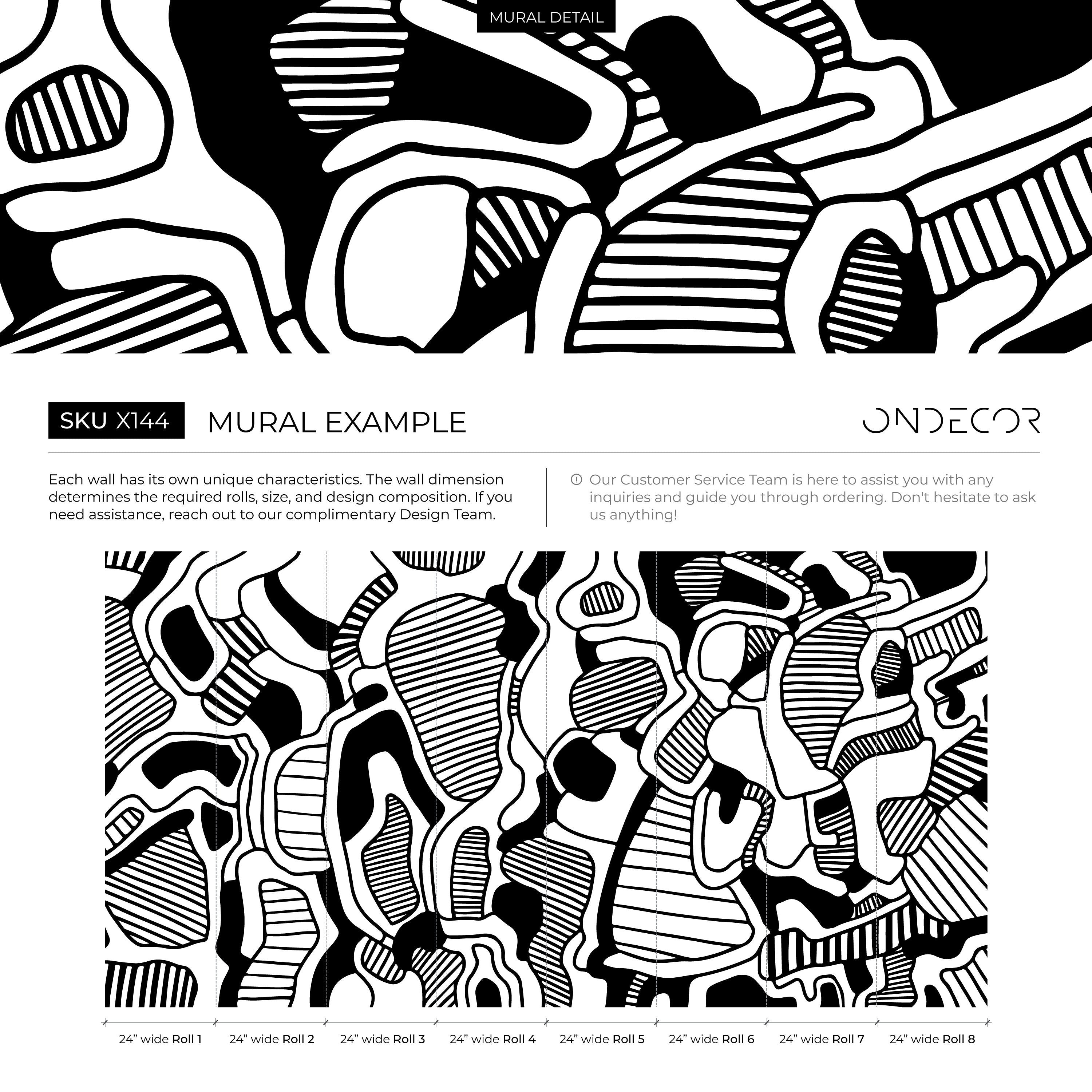 Abstract Wallpaper With Organic Line Art Forms In Black And White - X144