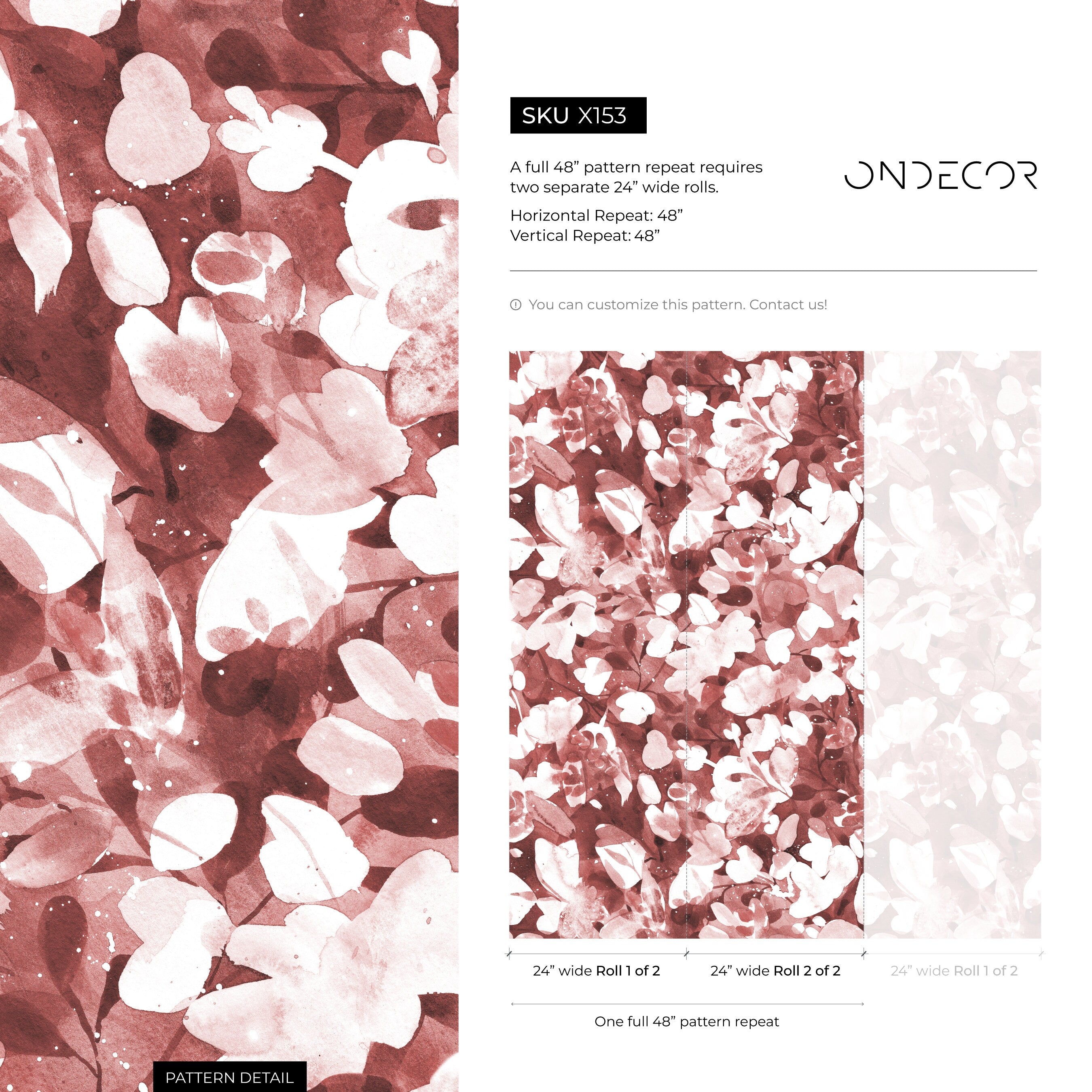 Abstract Wallpaper With A Watercolor Floral Motif In Terracotta And Red - X153
