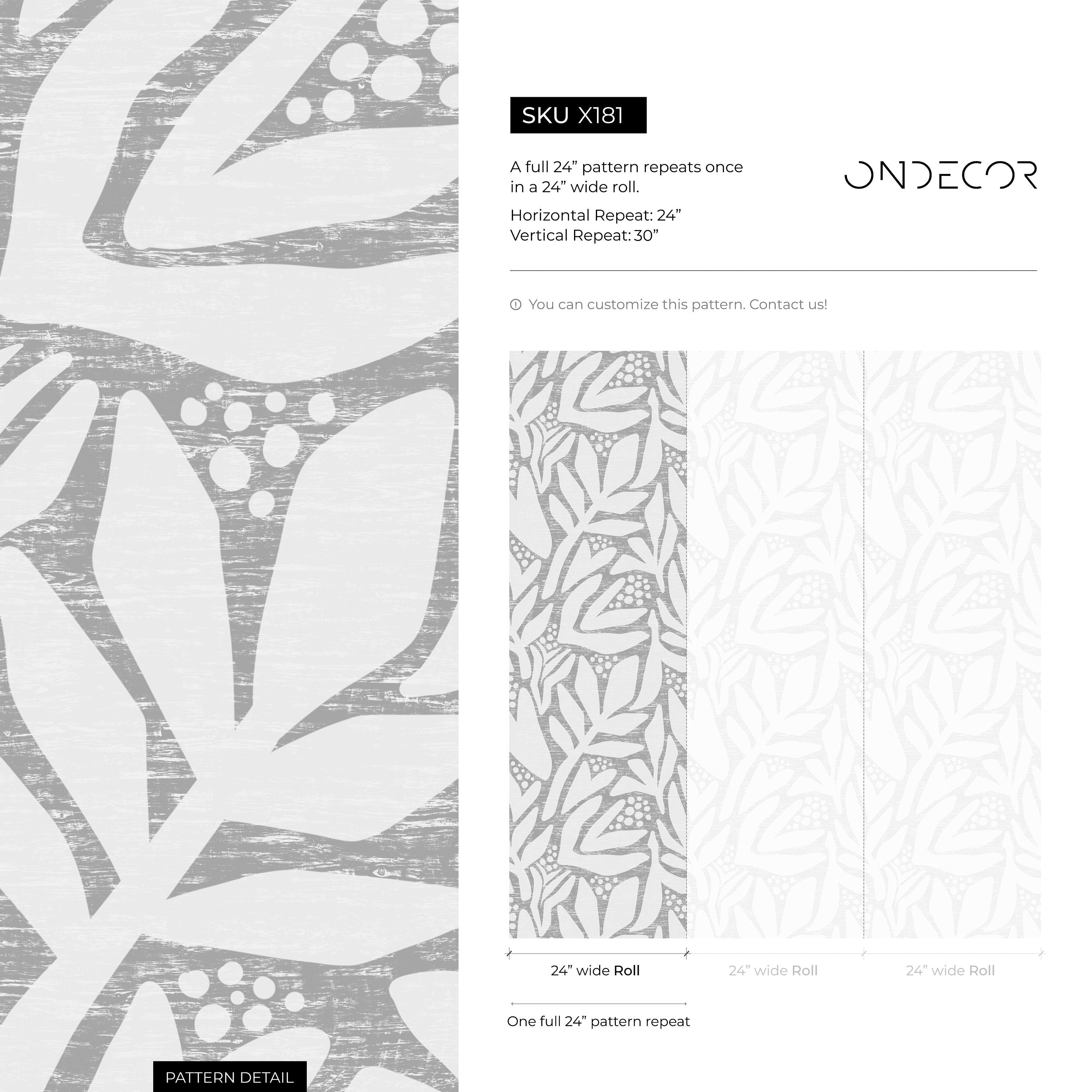 Abstract Wallpaper With A Stylized Leaf Motif In Gray And White - X181