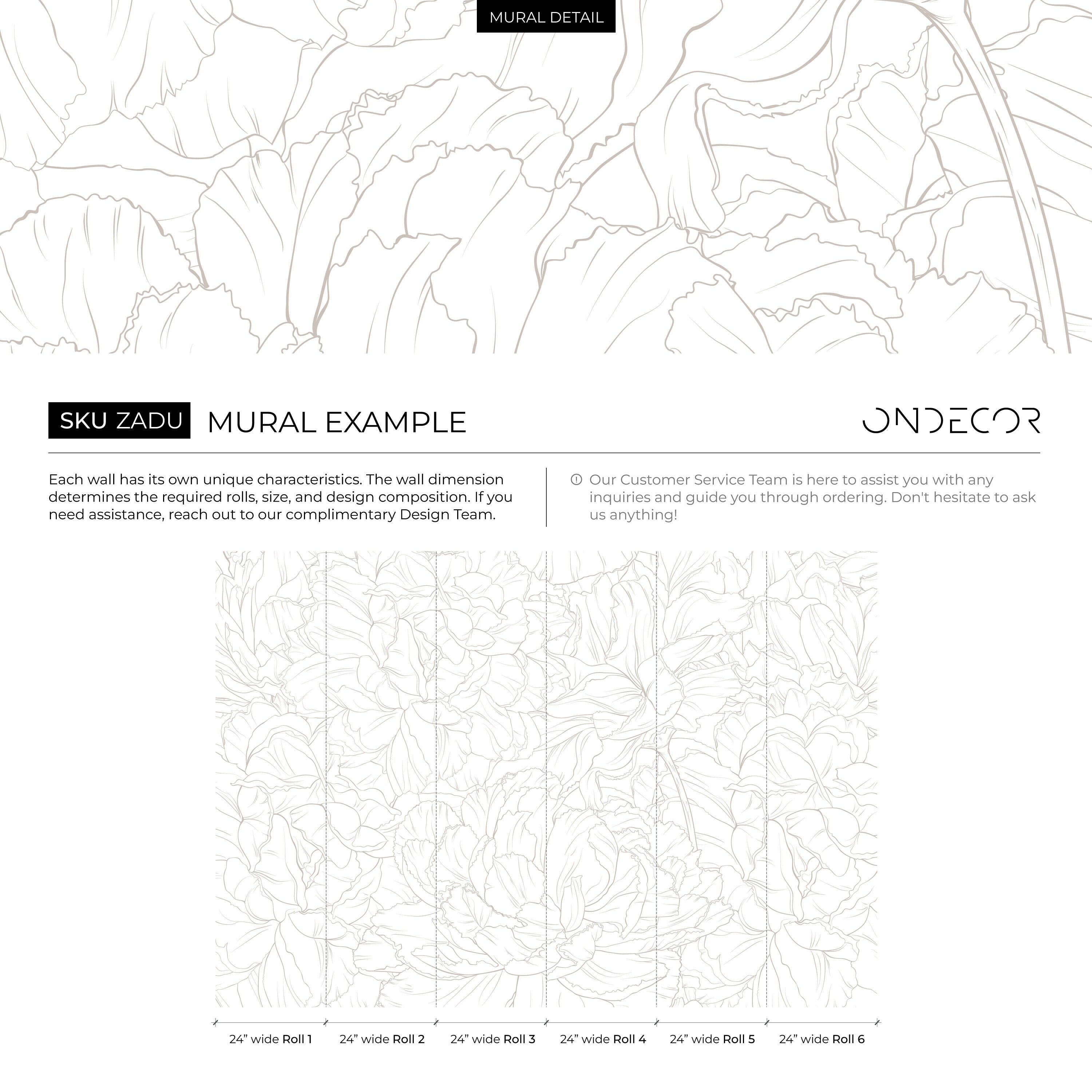 Floral Wallpaper Featuring A Minimalist Peony Outline In Taupe - Zadu