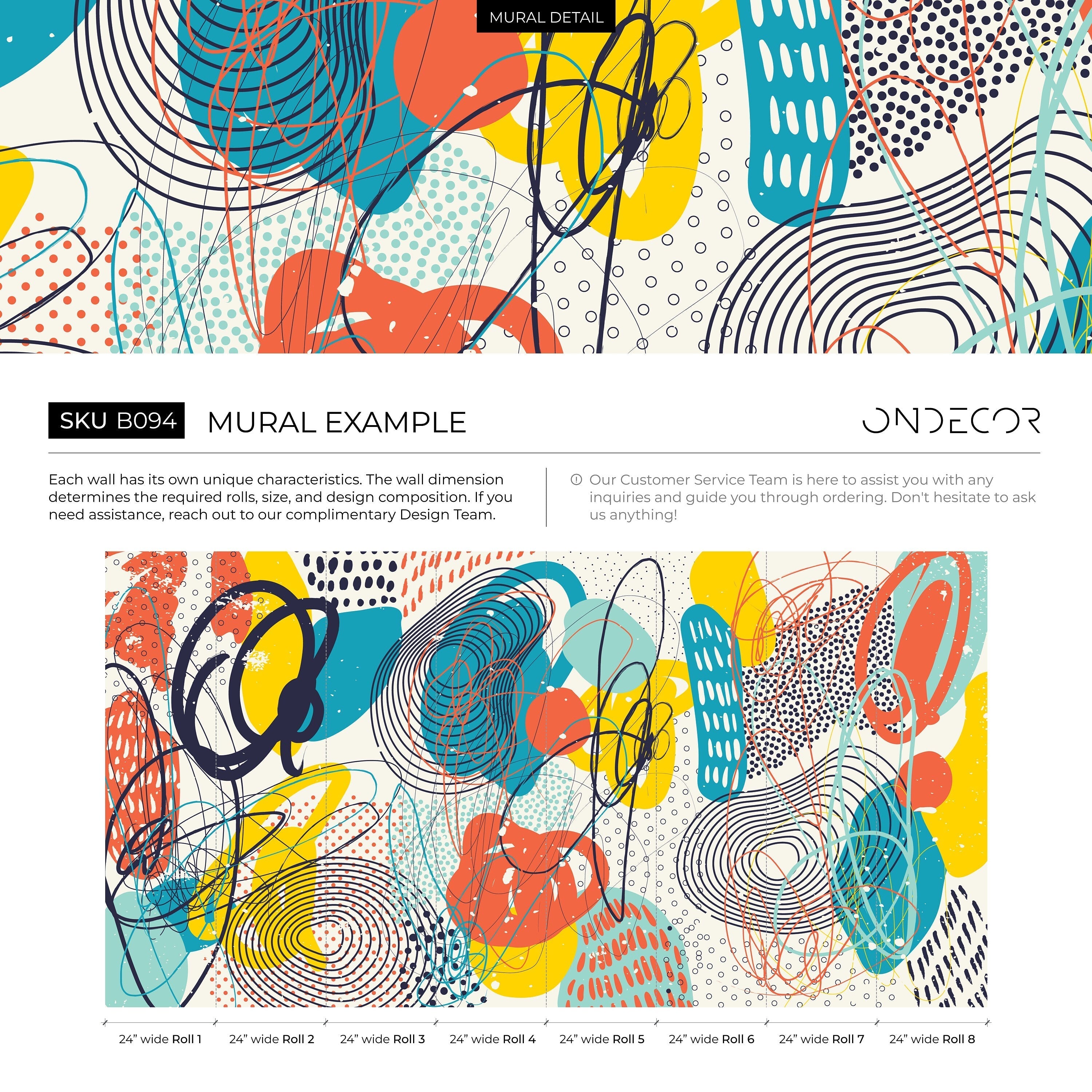 Abstract Wallpaper With Energetic Scribbles In Teal, Orange, And Yellow - B094