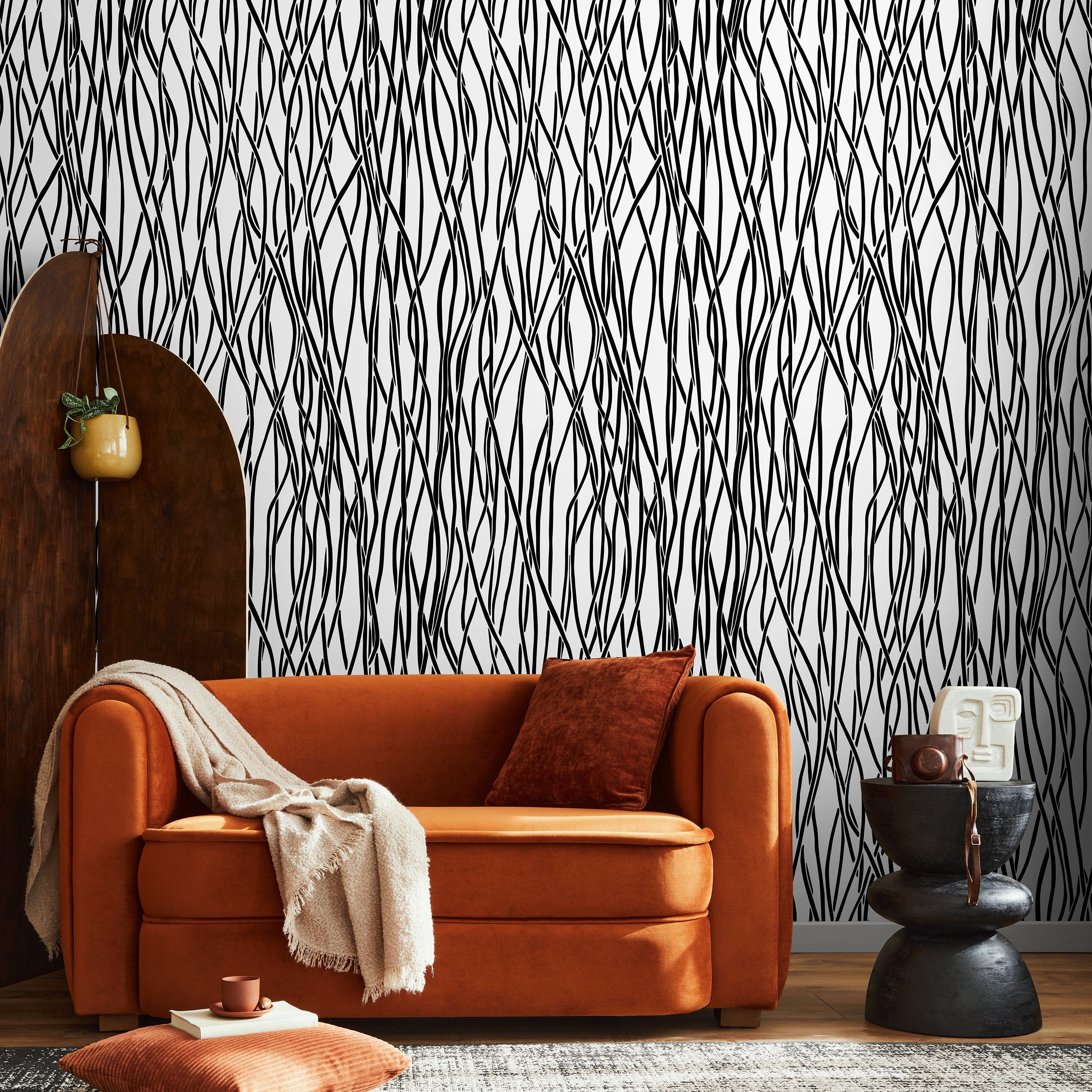 Abstract Wallpaper With Wavy Vertical Lines In Black And White - X087