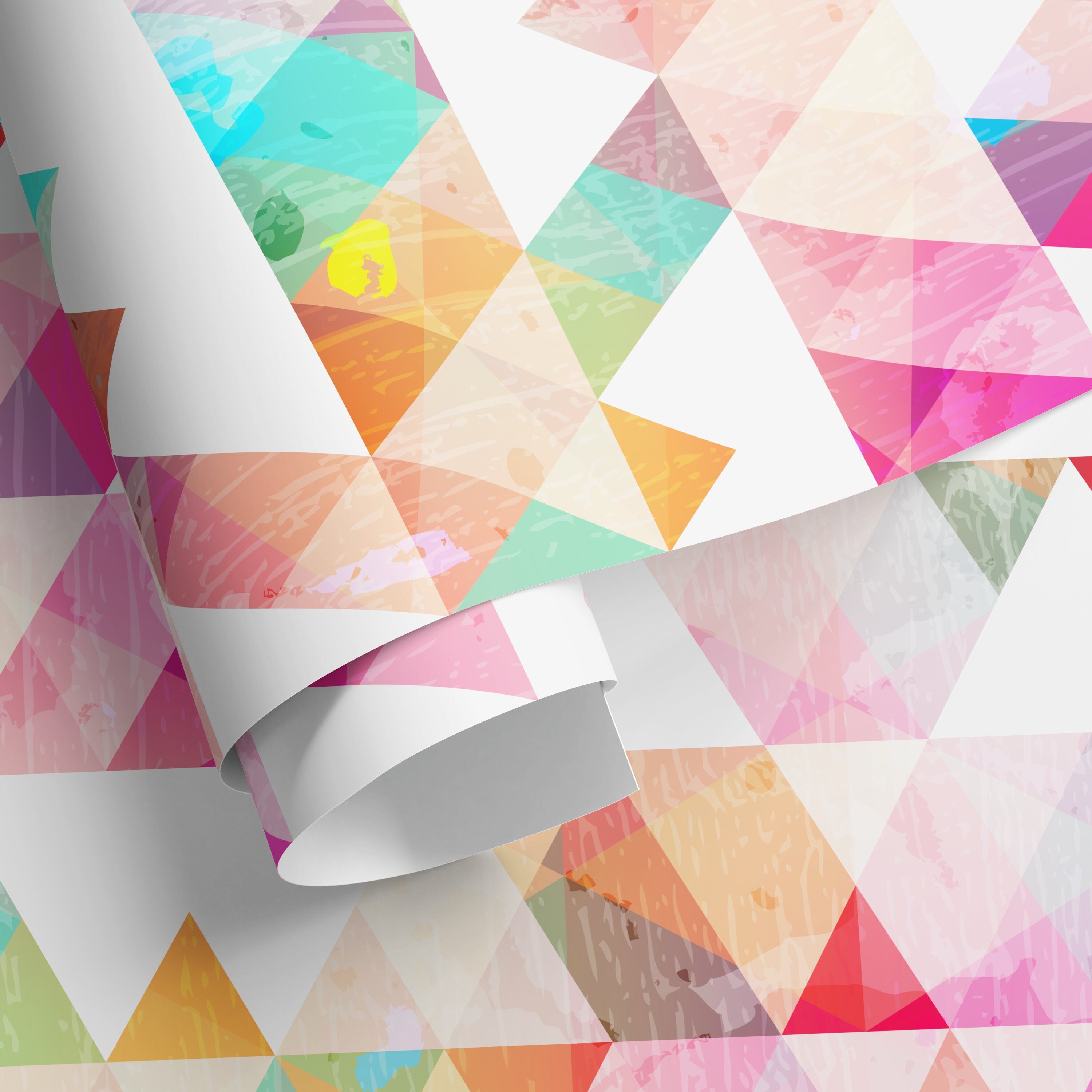 Geometric Wallpaper With Watercolor Triangles In Pink, Teal, And Yellow - A154