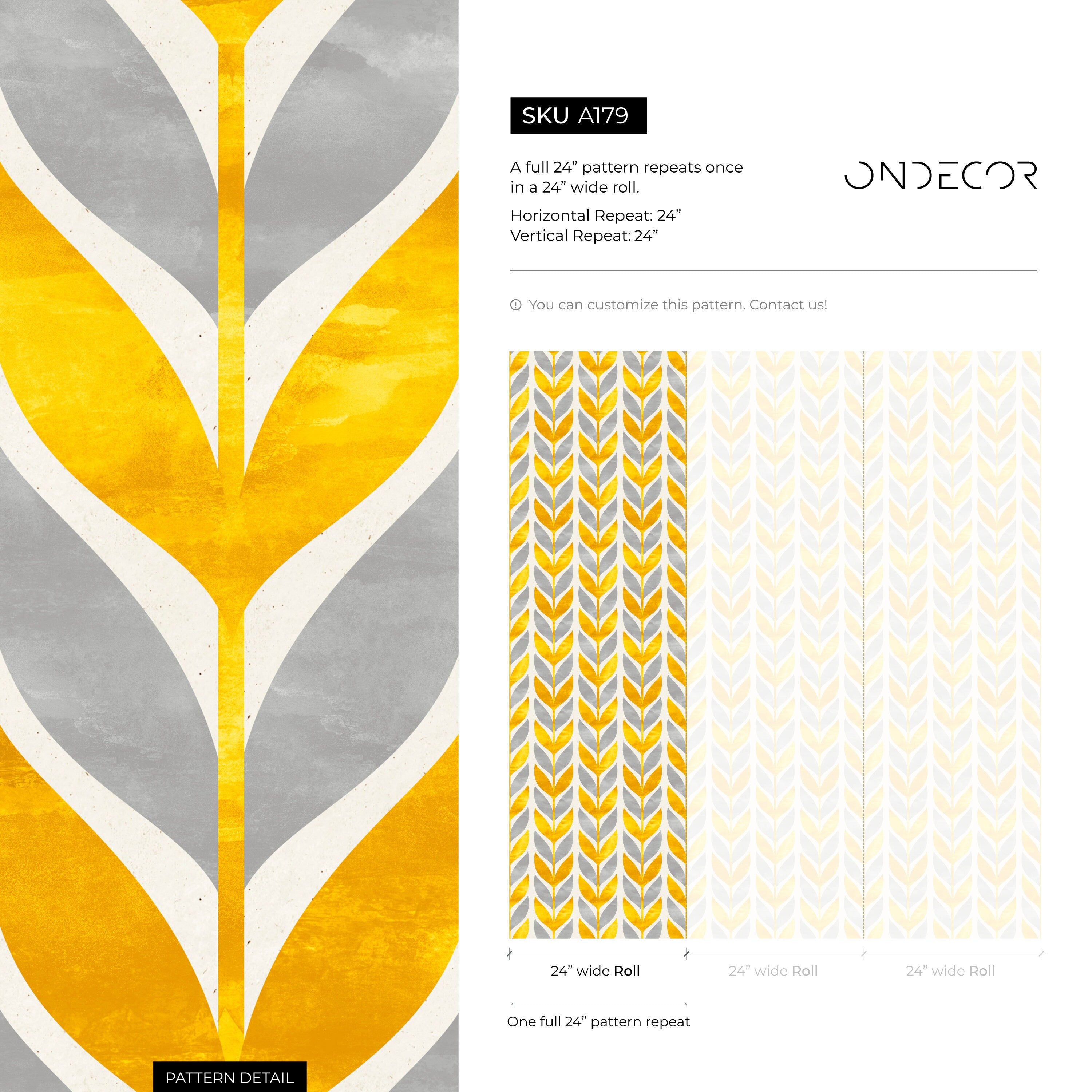 Scandinavian Wallpaper With A Stylized Leaf Motif In Yellow And Grey - A179