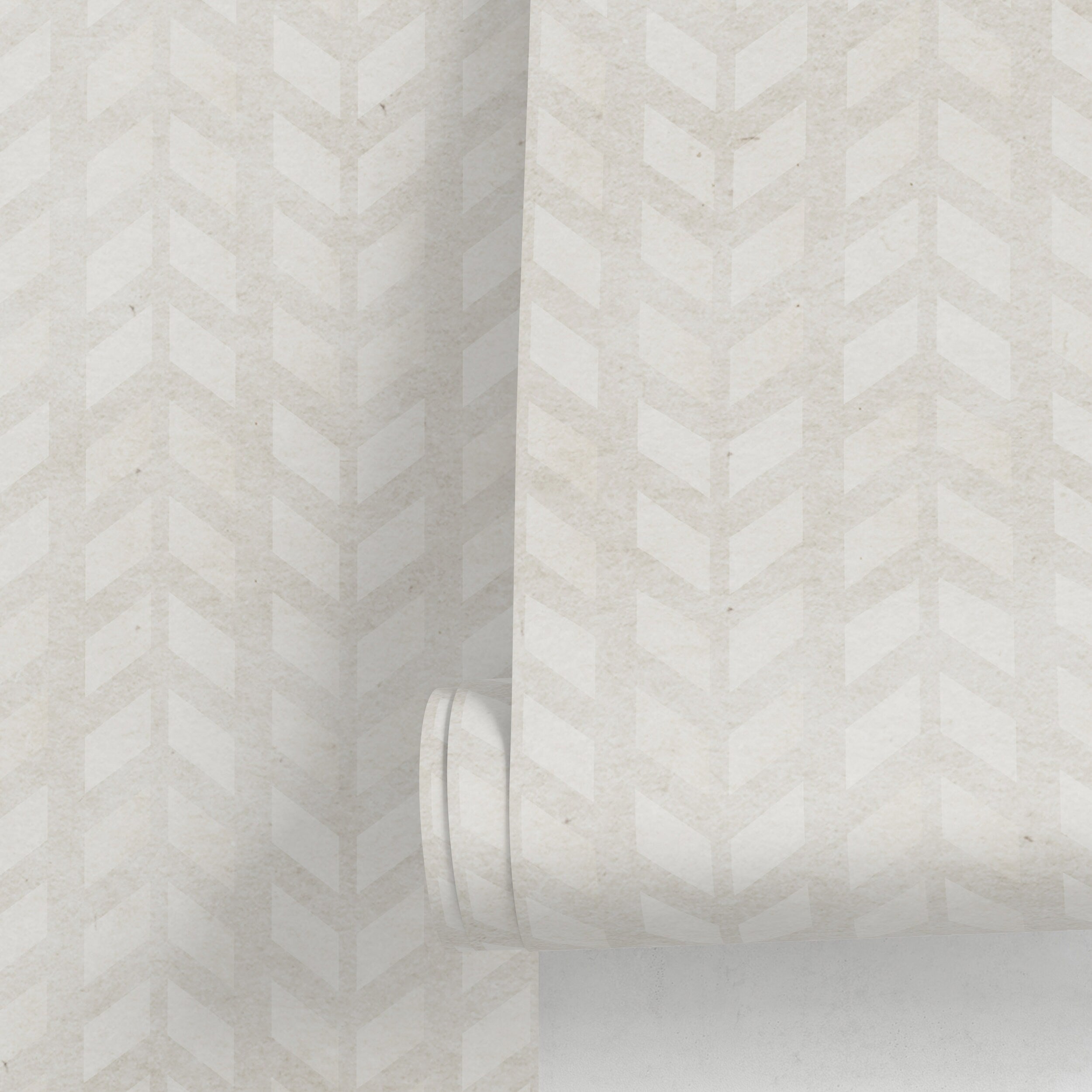 Geometric Wallpaper With A Subtle Chevron Motif In Beige And Off-white - A293