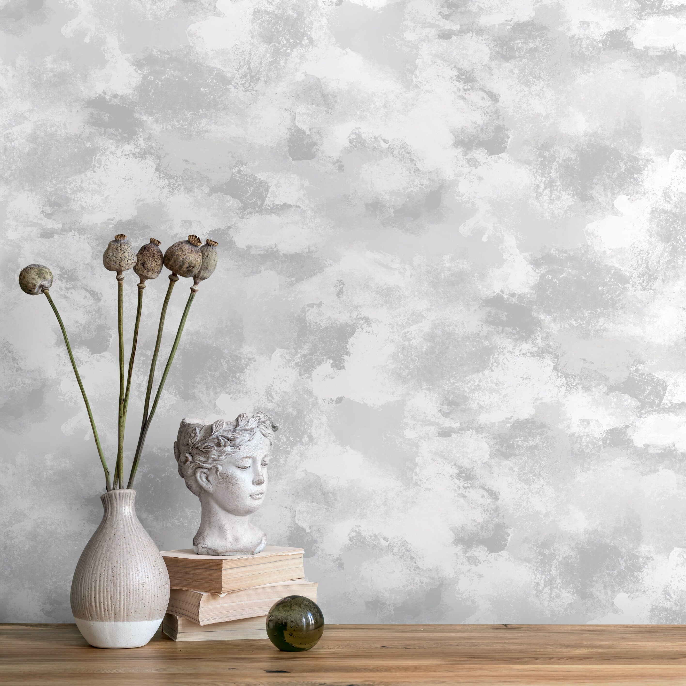 Abstract Wallpaper With A Watercolor Cloud Effect In Gray And White - X110