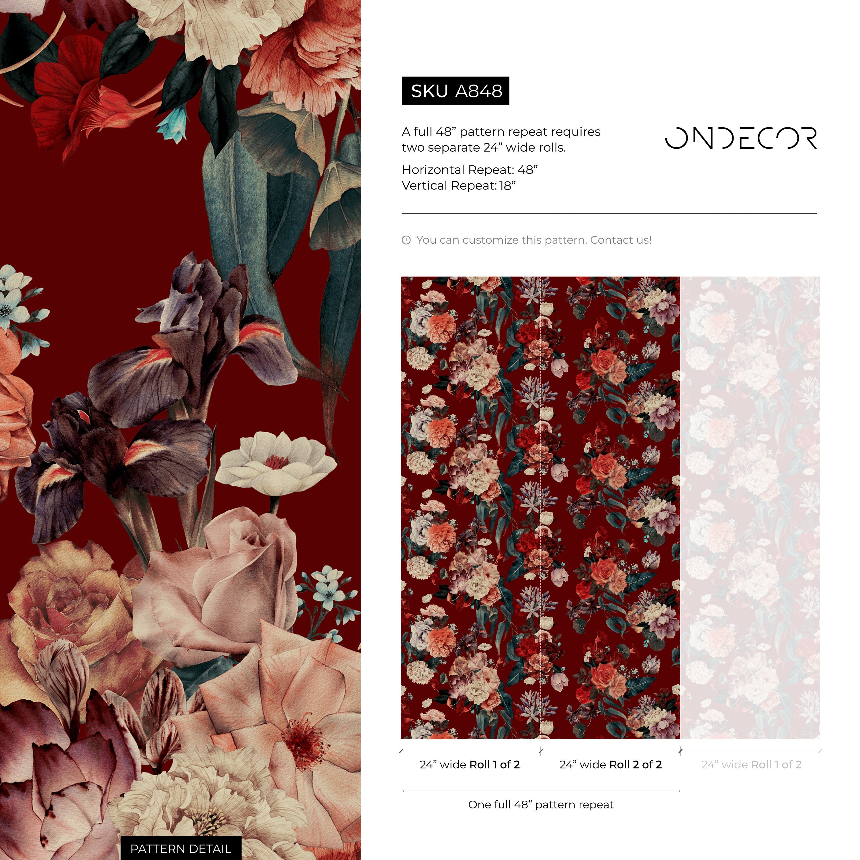 Floral Wallpaper With A Vintage Bouquet In Red, Cream, And Pink - A848