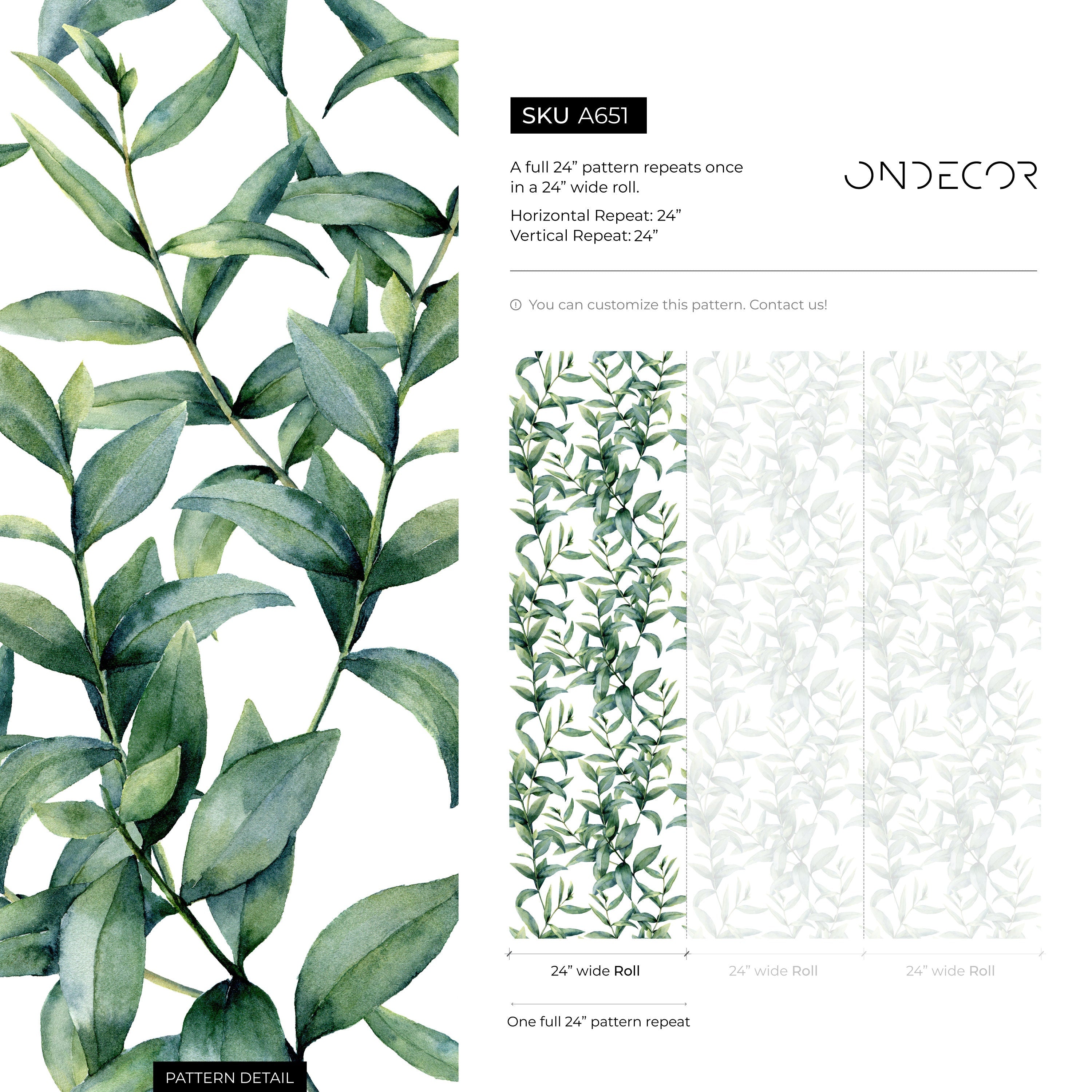 Botanical Wallpaper Featuring Watercolor Greenery In Green - A651