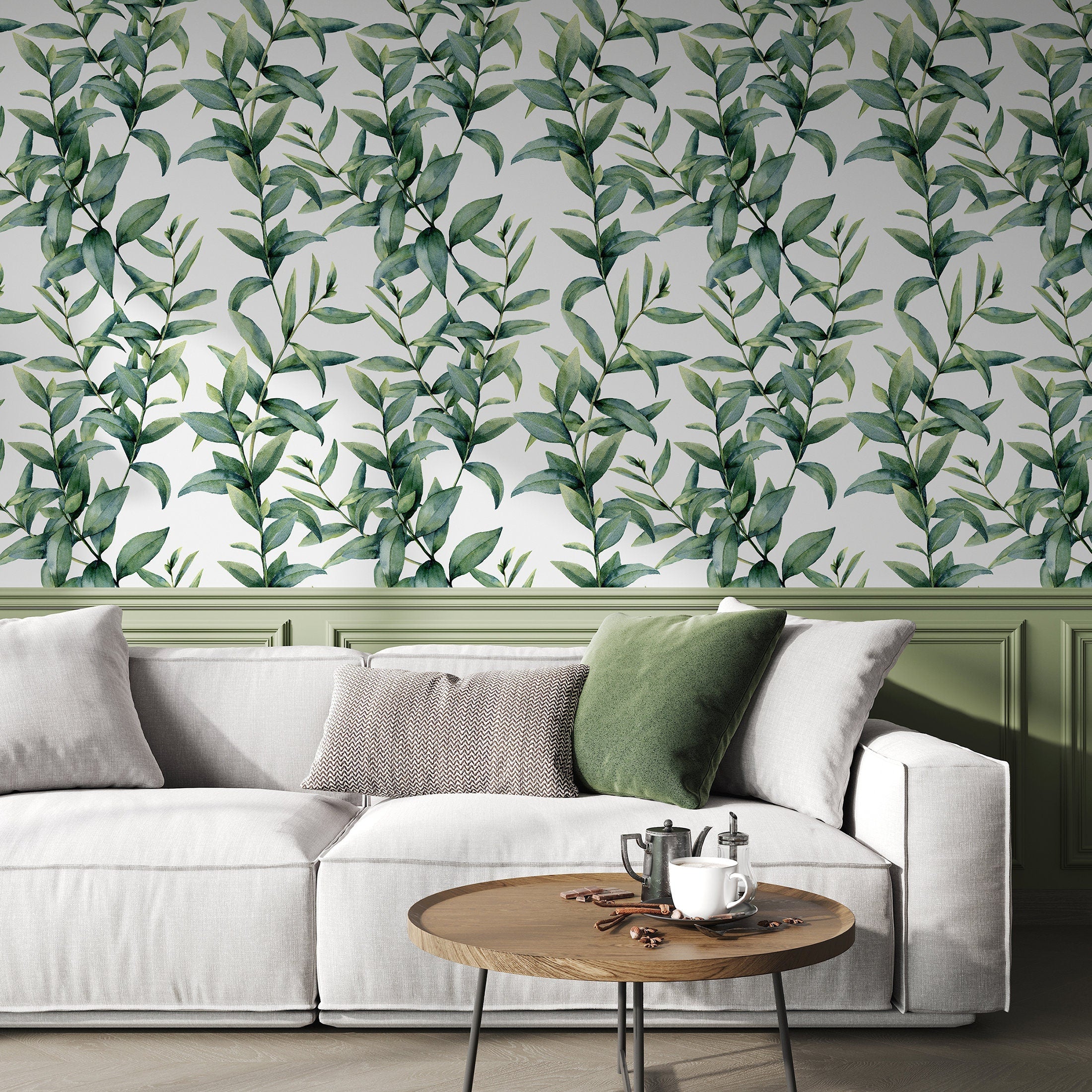 Botanical Wallpaper Featuring Watercolor Greenery In Green - A651