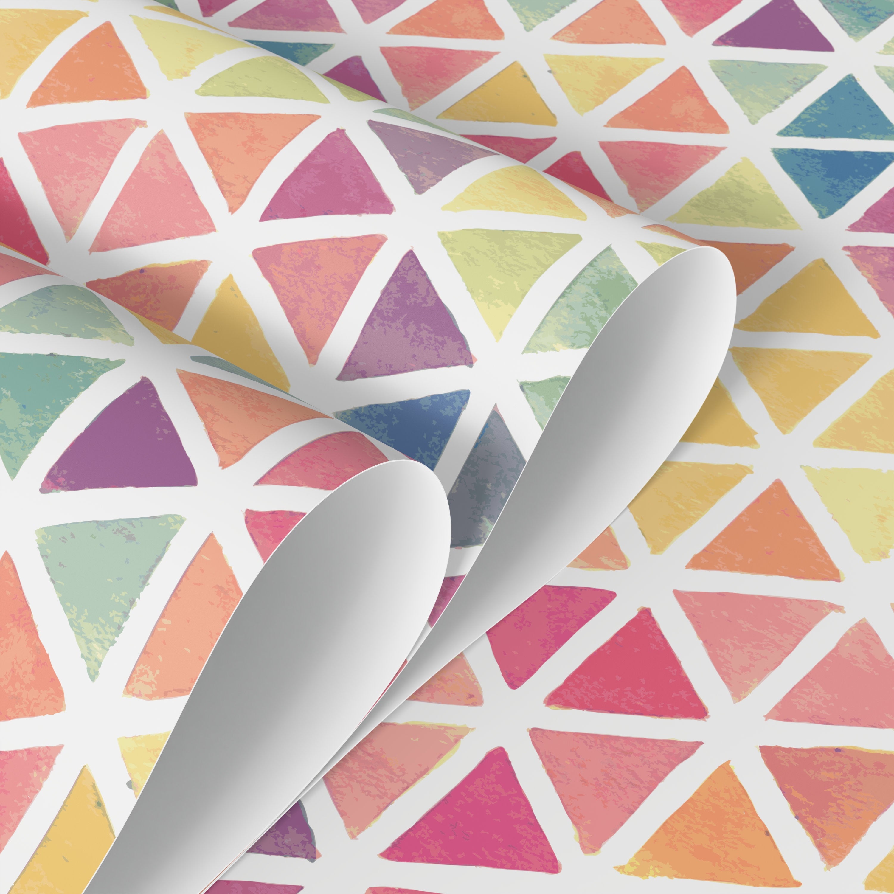 Geometric Wallpaper With A Watercolor Triangle Motif In Pink, Blue, And Yellow - A157