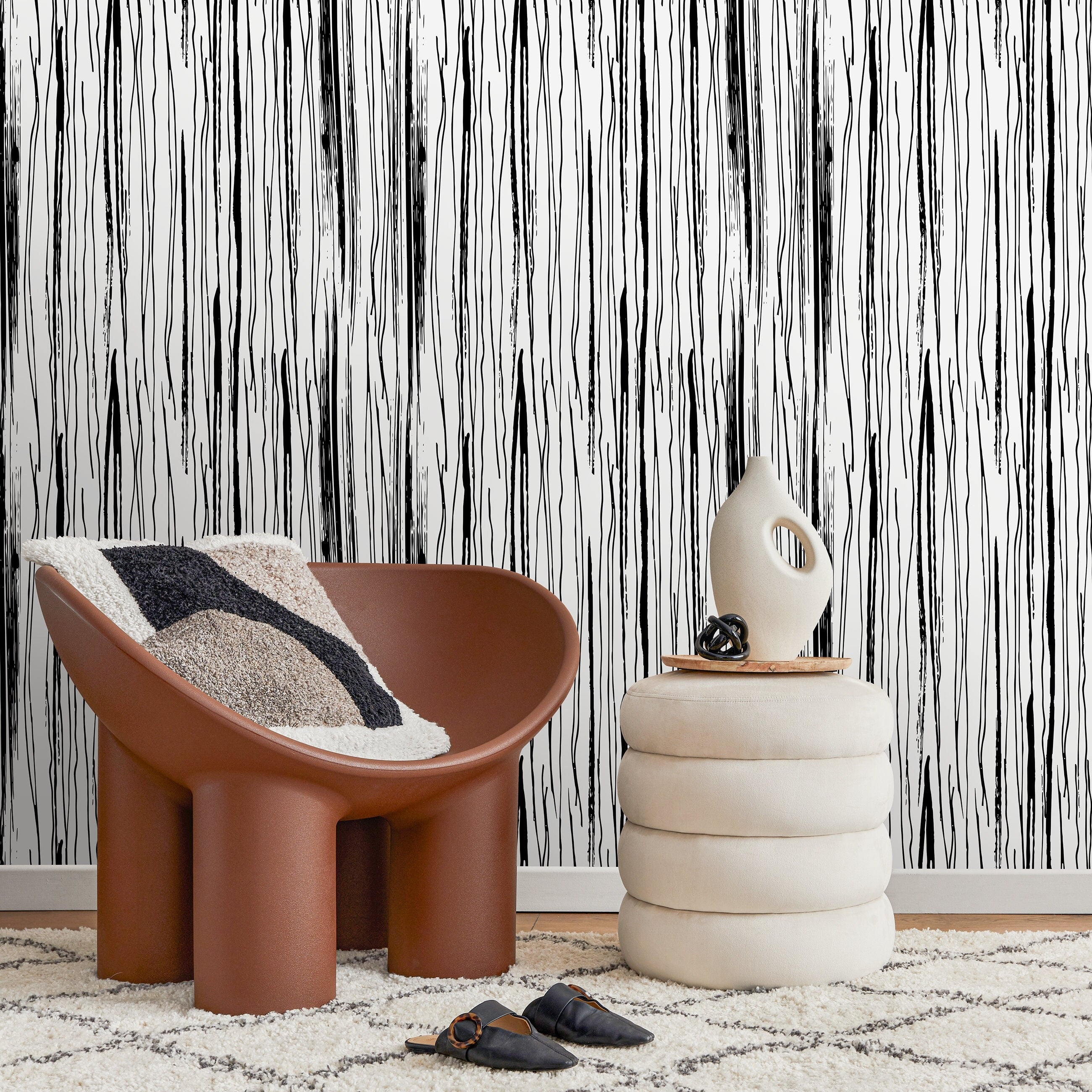 Abstract Wallpaper With Hand-drawn Vertical Lines In Black And White - A604