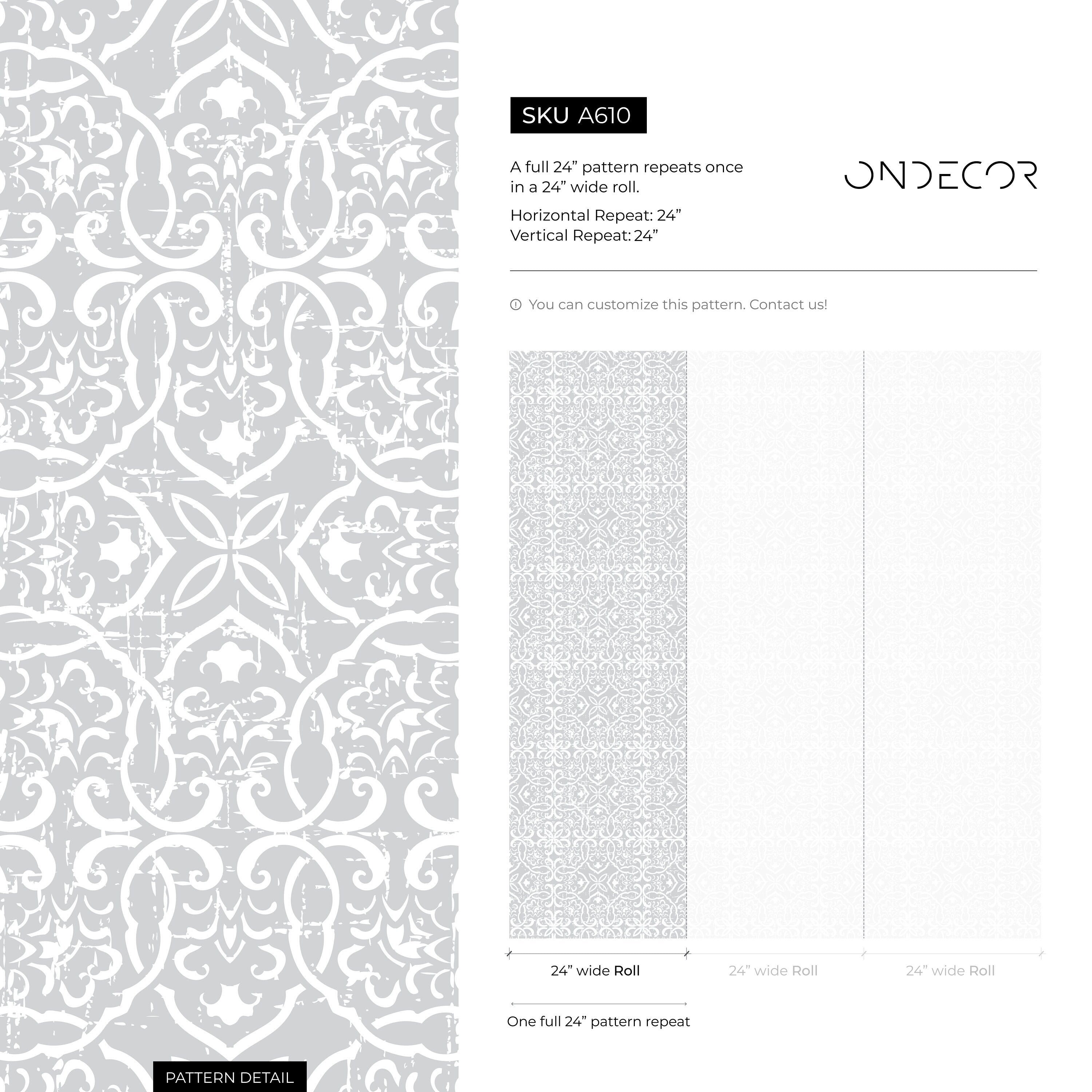 Tile Wallpaper With A Distressed Damask Motif In Gray And White - A610